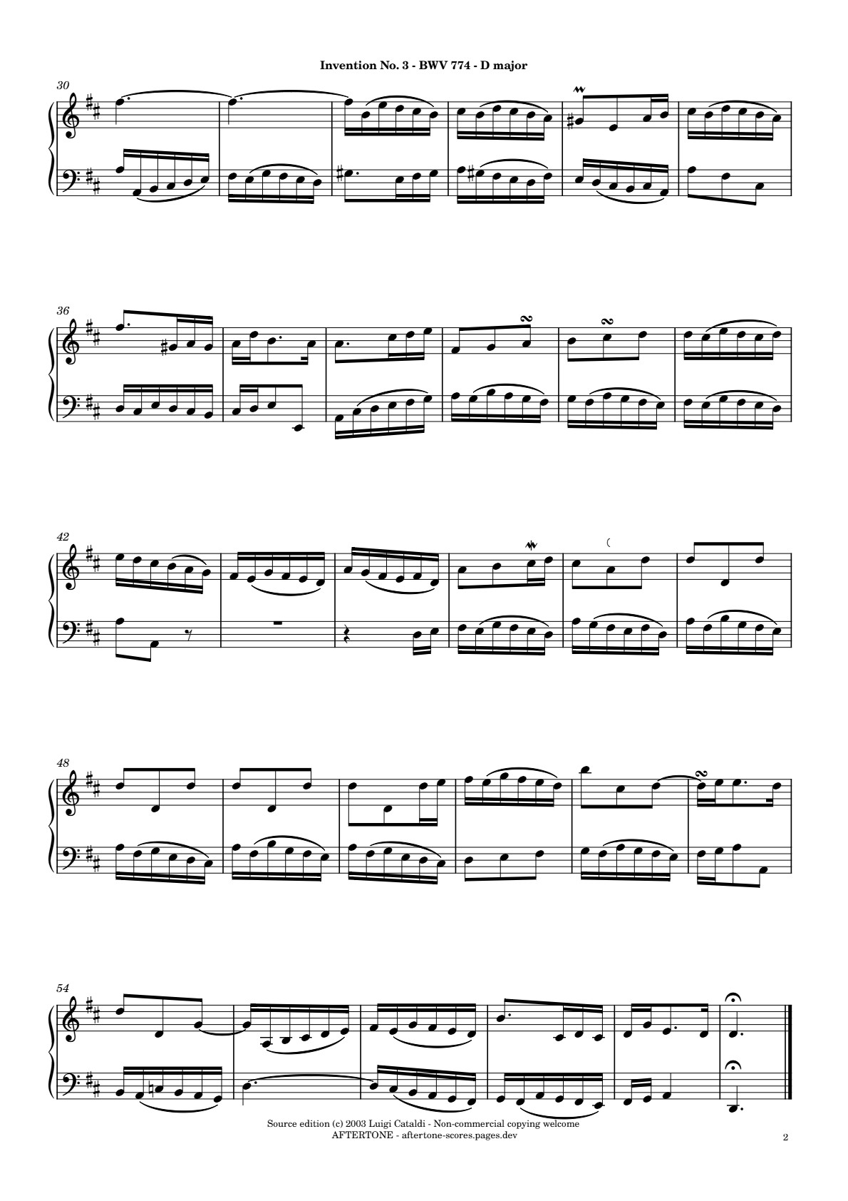 Invention No. 3 in D Major, BWV 774 piano sheet music, page 2