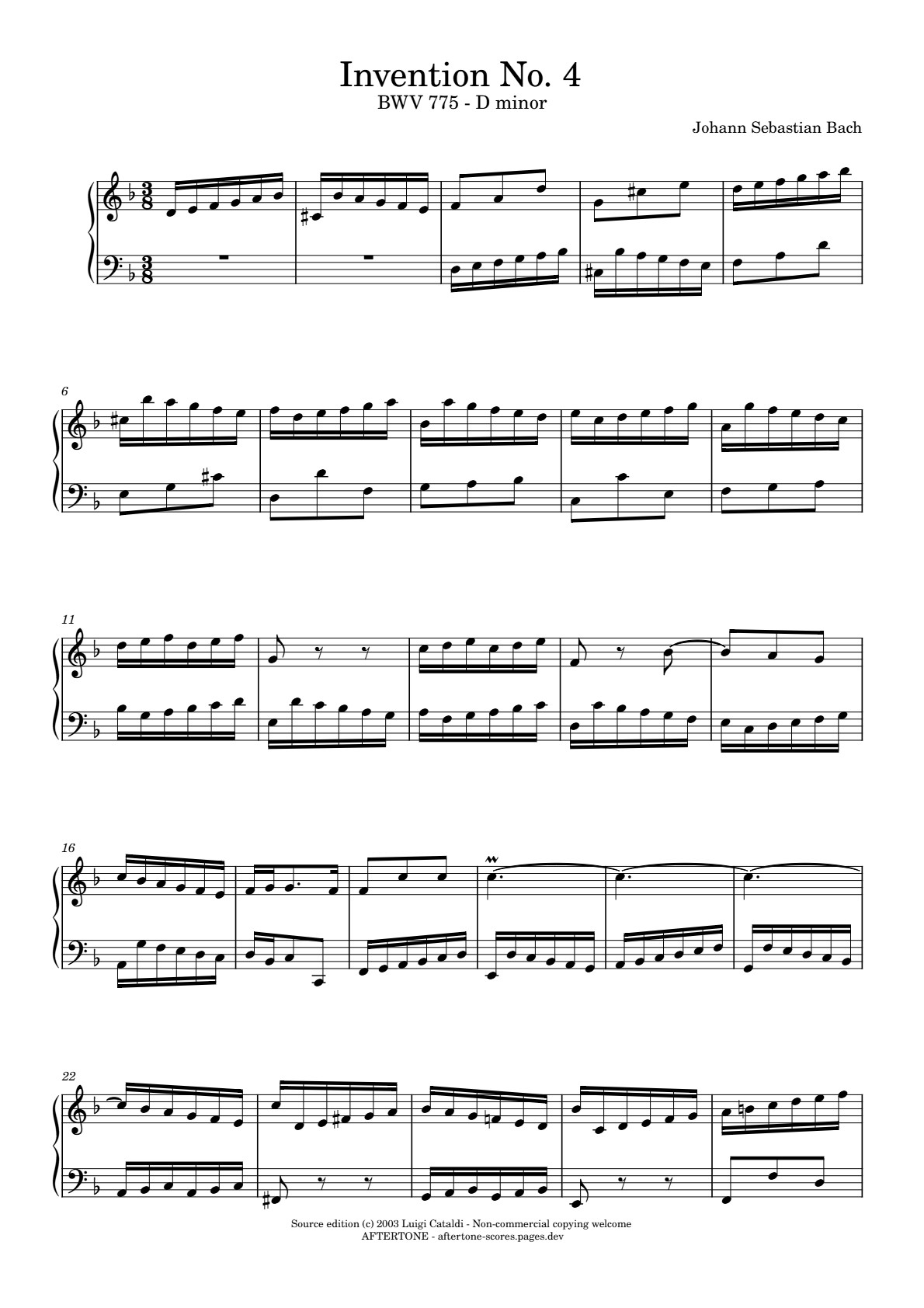 Invention No. 4 in D Minor, BWV 775 piano sheet music, page 1