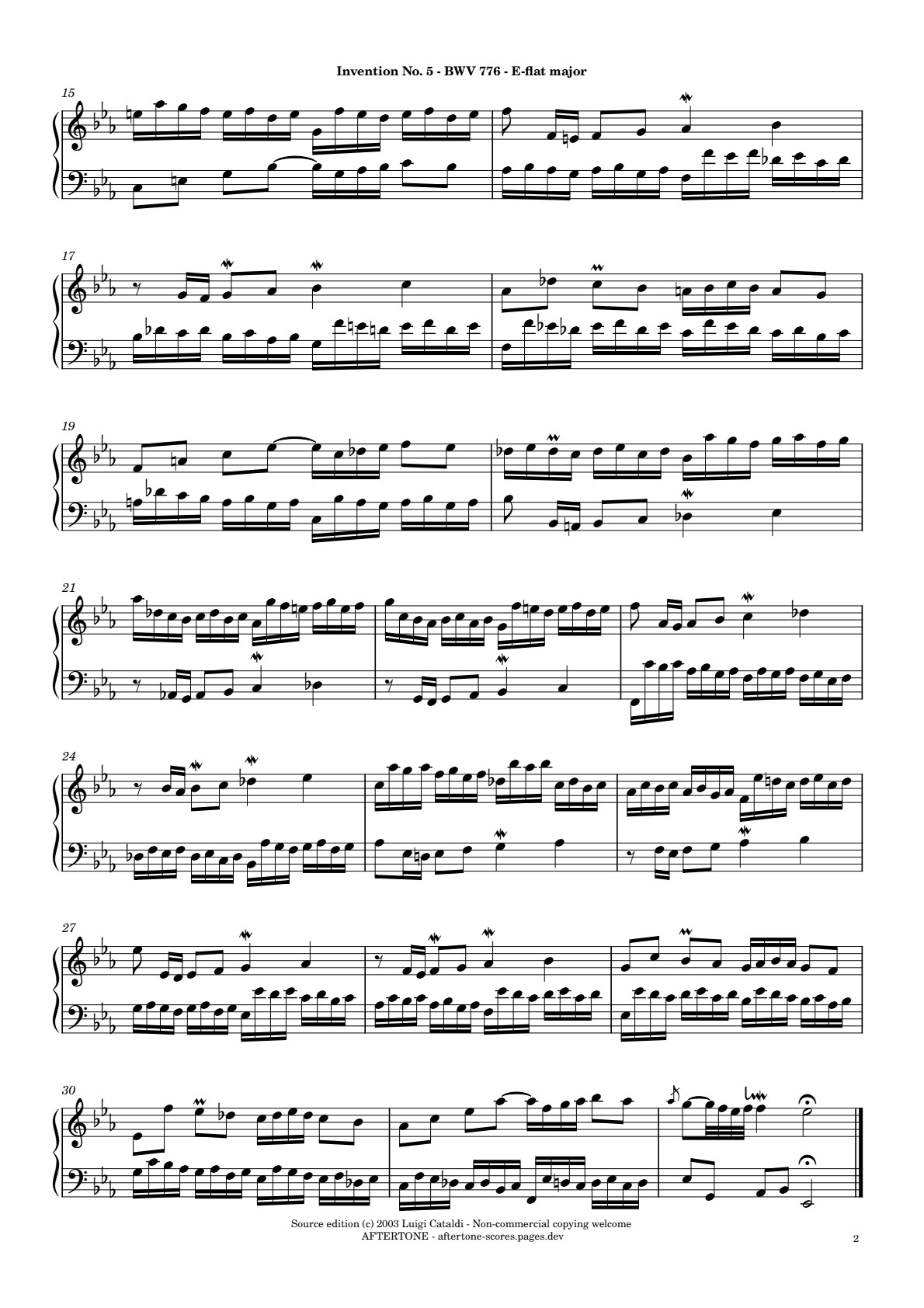 Invention No. 5 in E-flat Major, BWV 776 piano sheet music, page 2