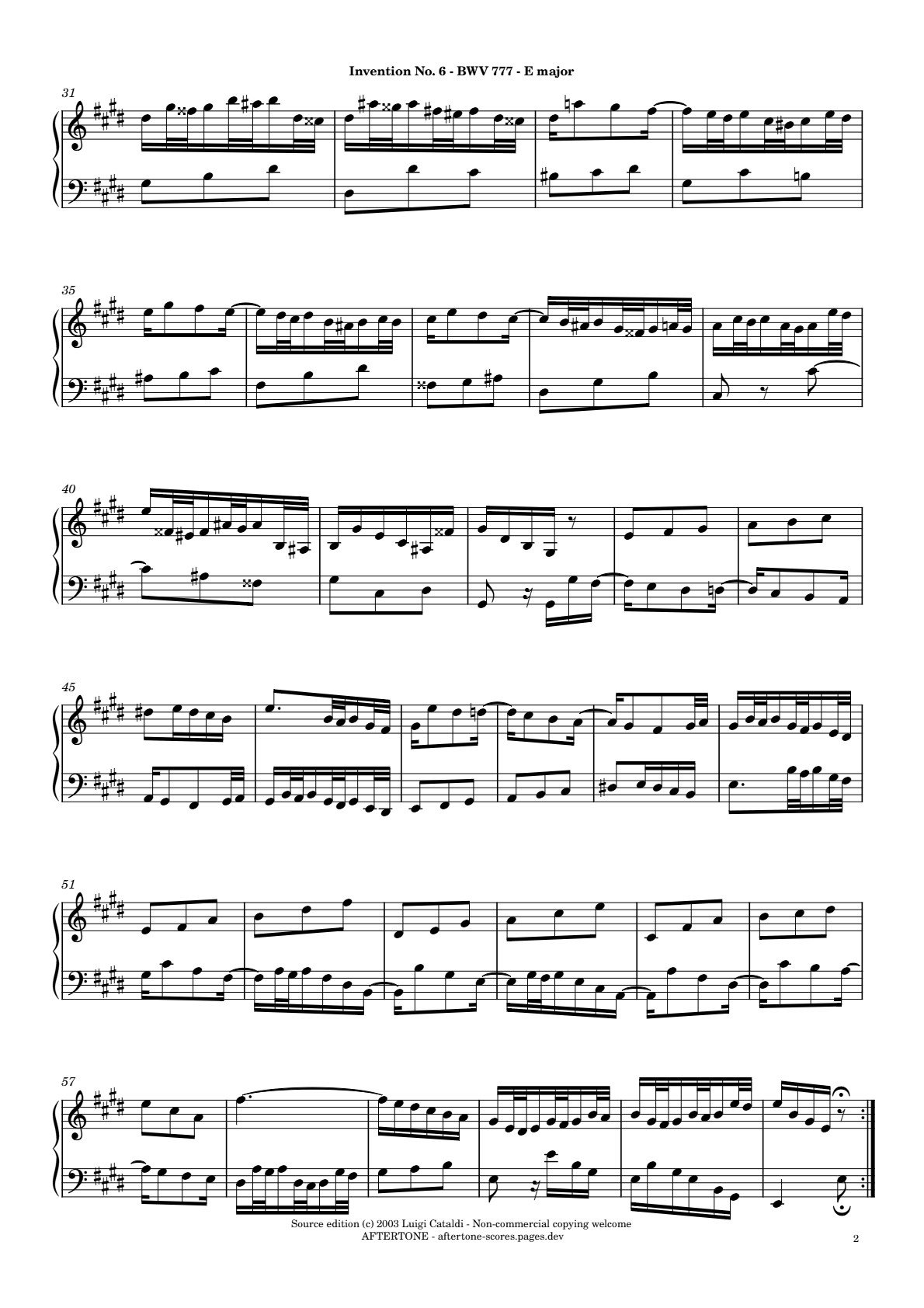 Invention No. 6 in E Major, BWV 777 piano sheet music, page 2
