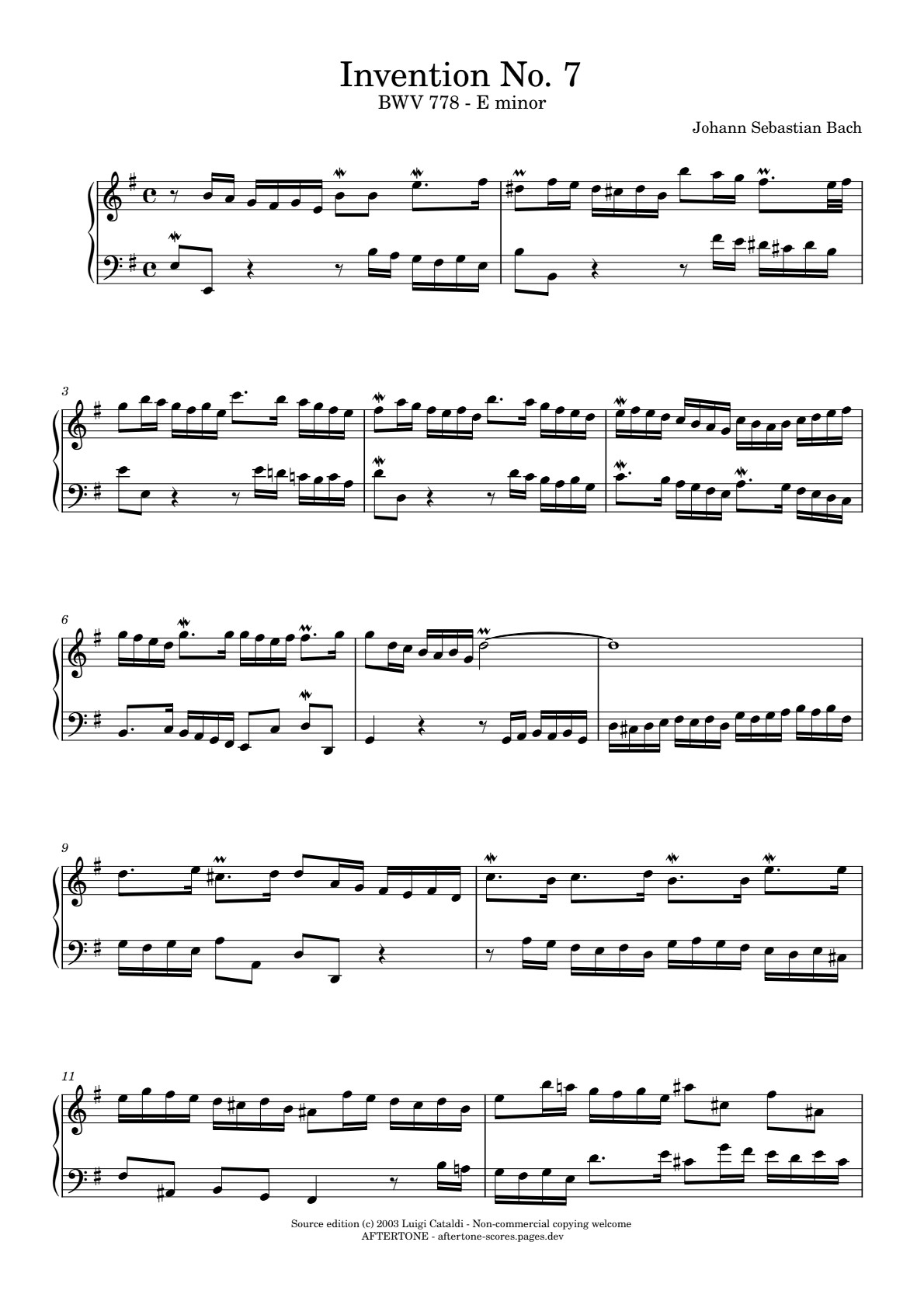 Invention No. 7 in E Minor, BWV 778 piano sheet music, page 1