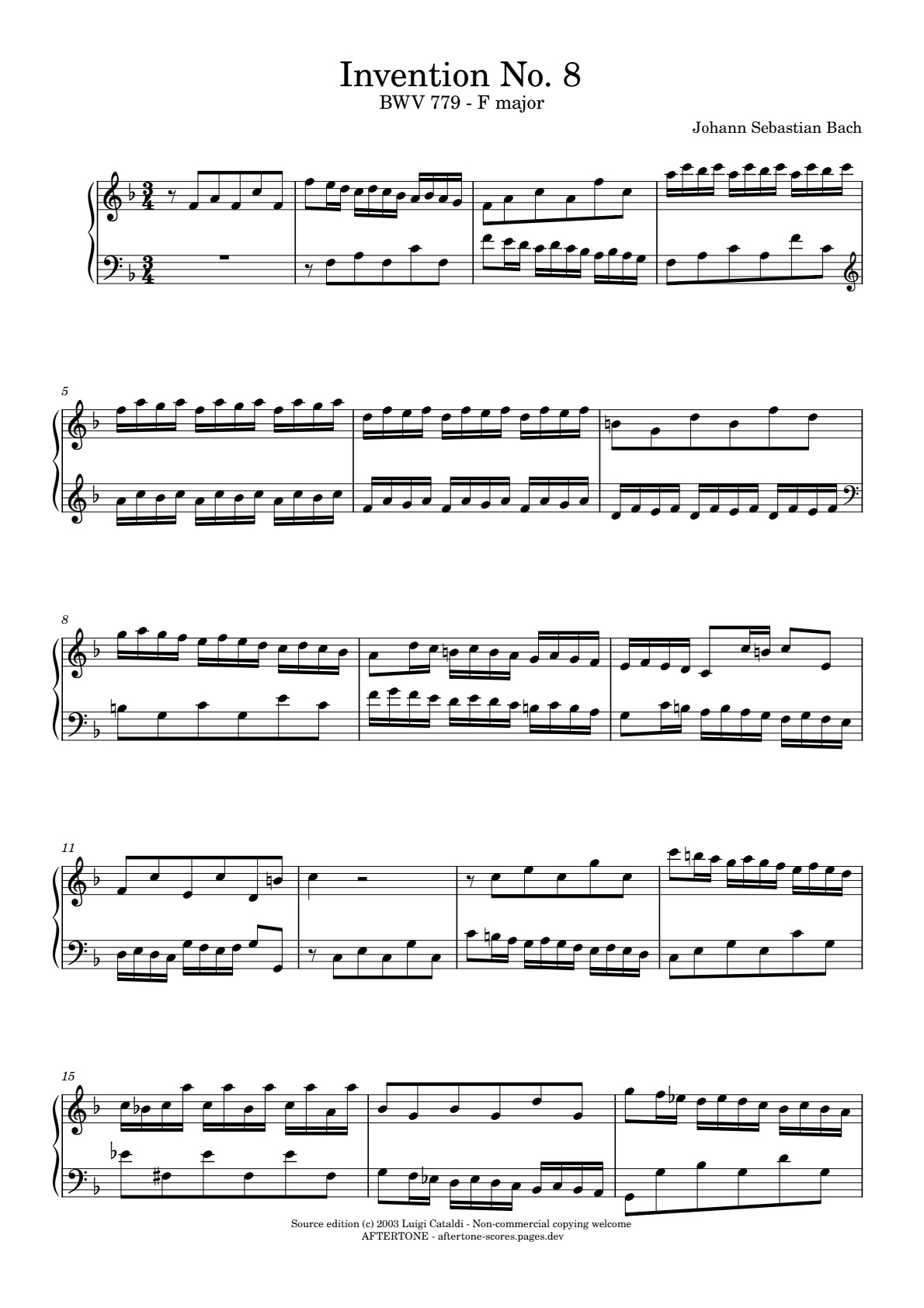 Invention No. 8 in F Major, BWV 779 piano sheet music, page 1