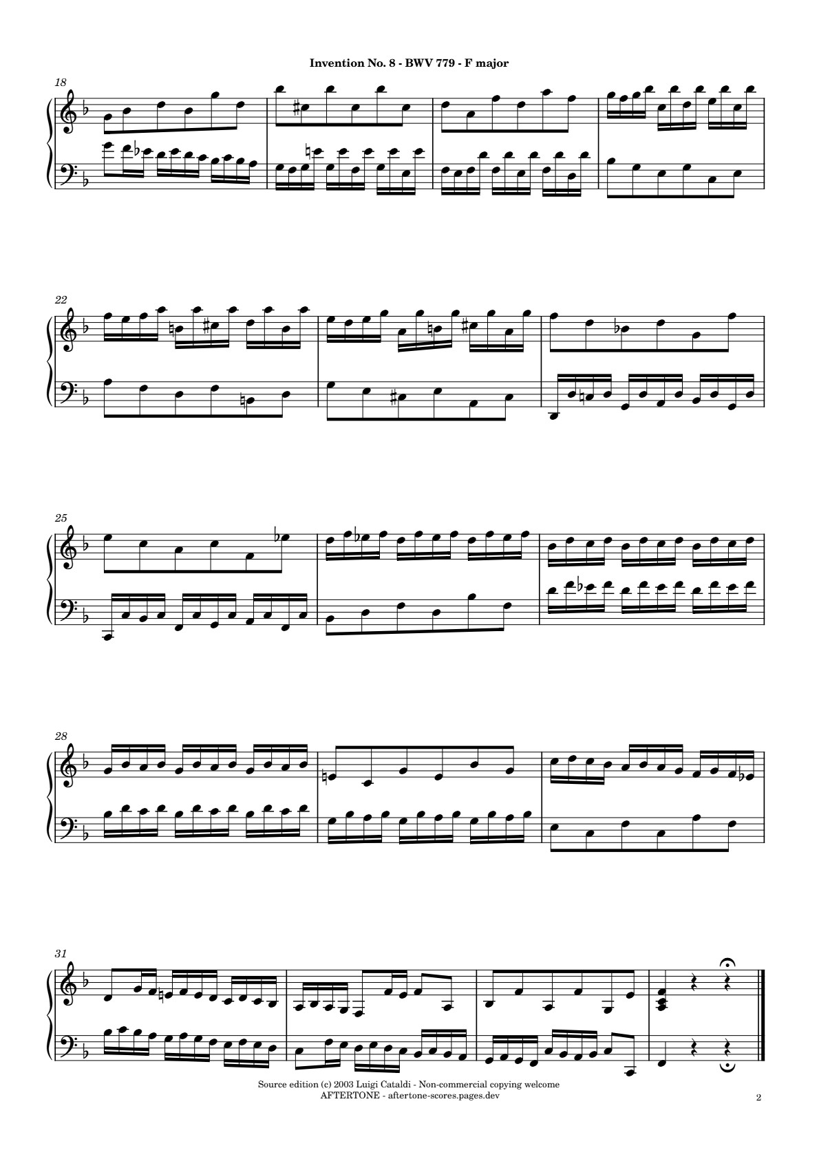 Invention No. 8 in F Major, BWV 779 piano sheet music, page 2