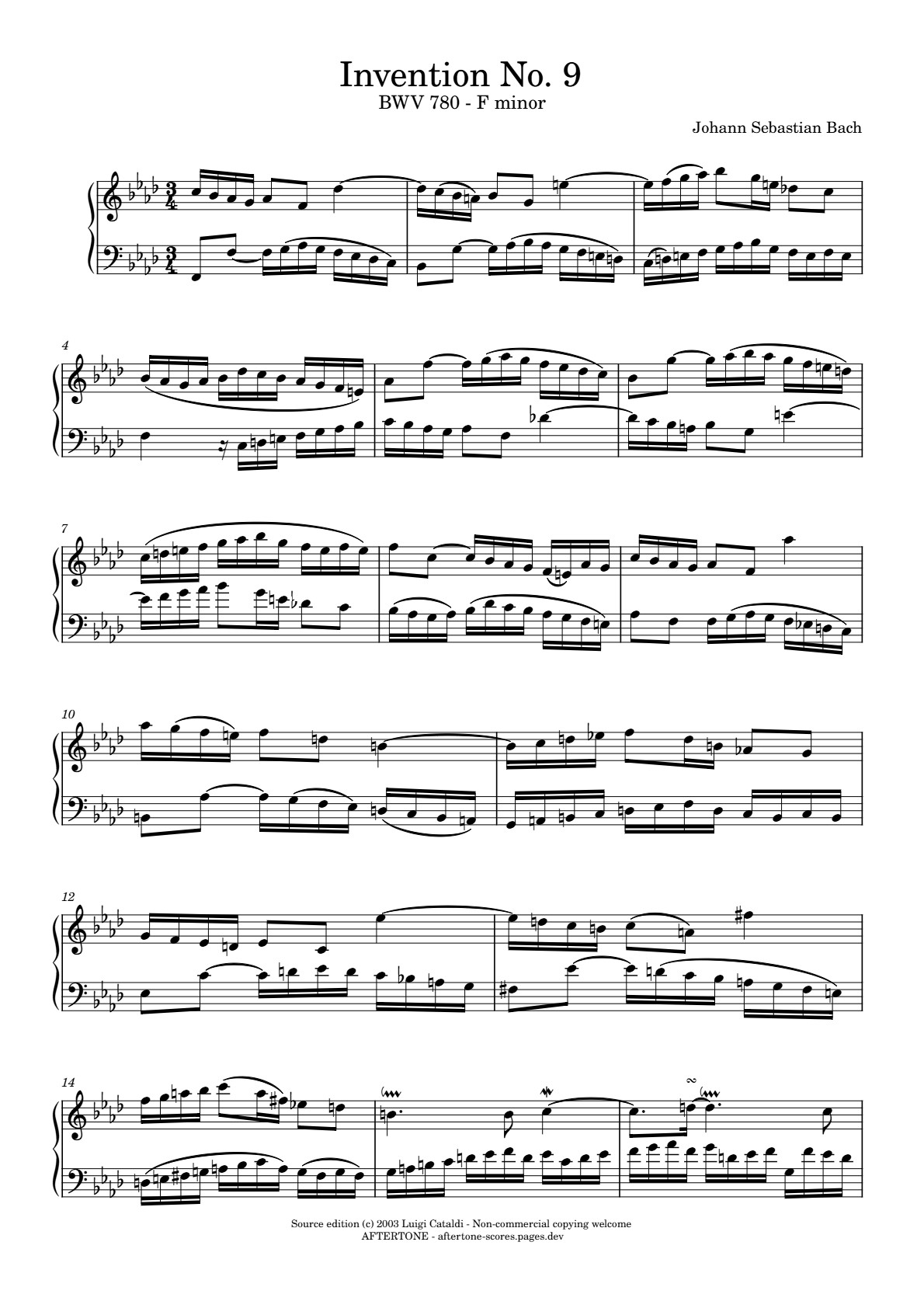 Invention No. 9 in F Minor, BWV 780 piano sheet music, page 1