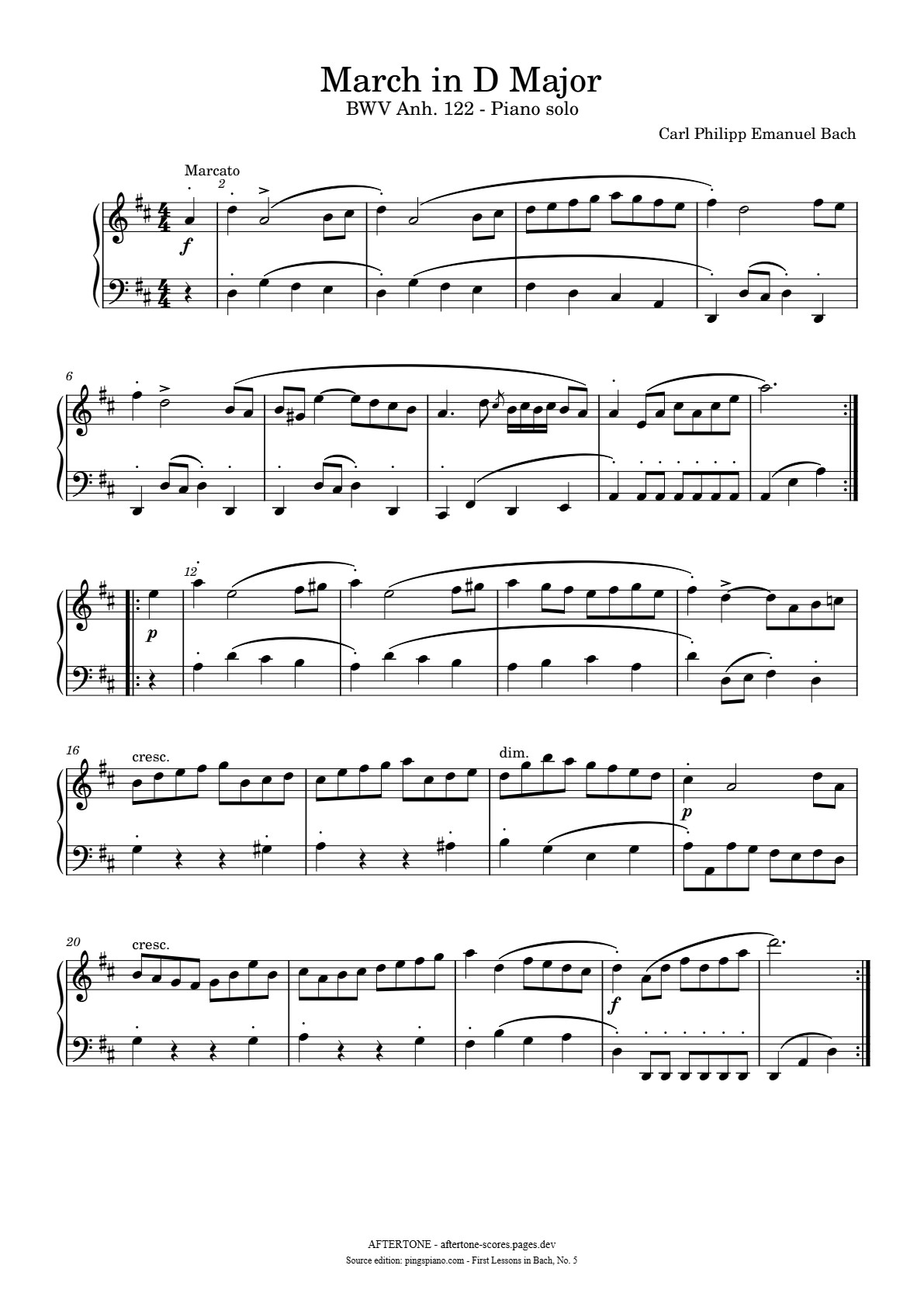 March in D Major, BWV Anh. 122 piano sheet music, page 1