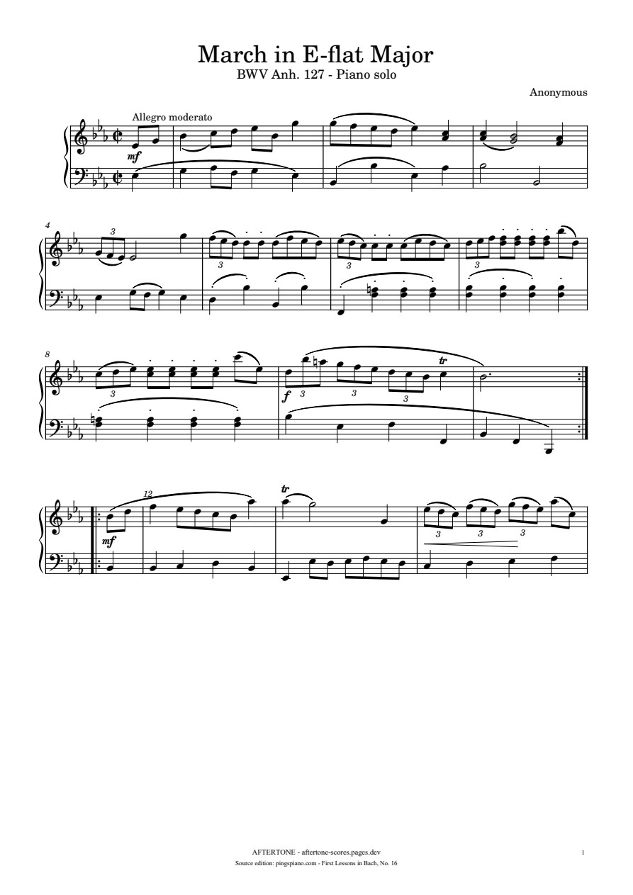 March in E-flat Major, BWV Anh. 127 piano sheet music, page 1