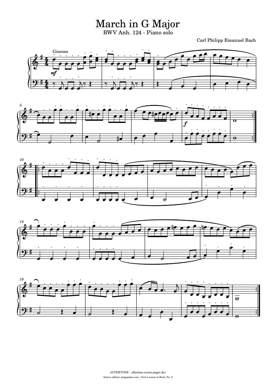 March in G Major, BWV Anh. 124 piano sheet music, page 1