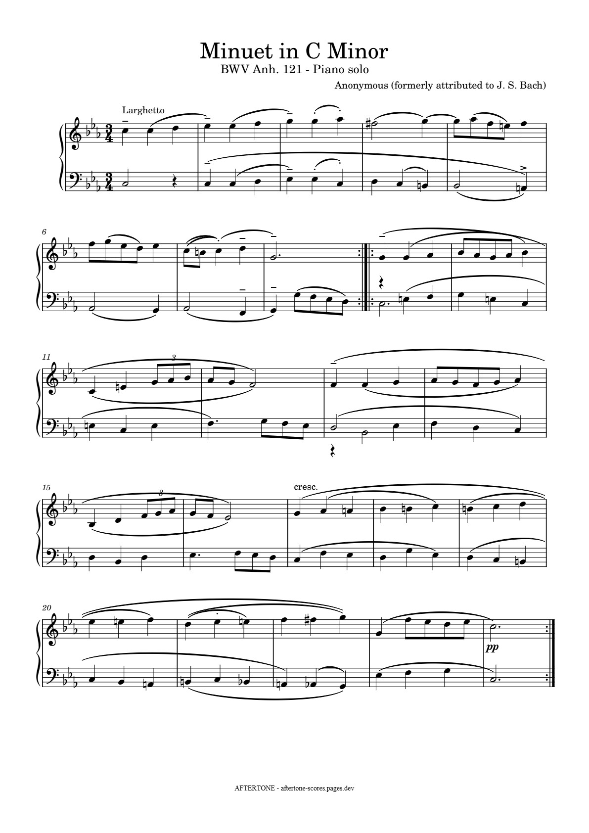 Minuet in C Minor, BWV Anh. 121 piano sheet music, page 1