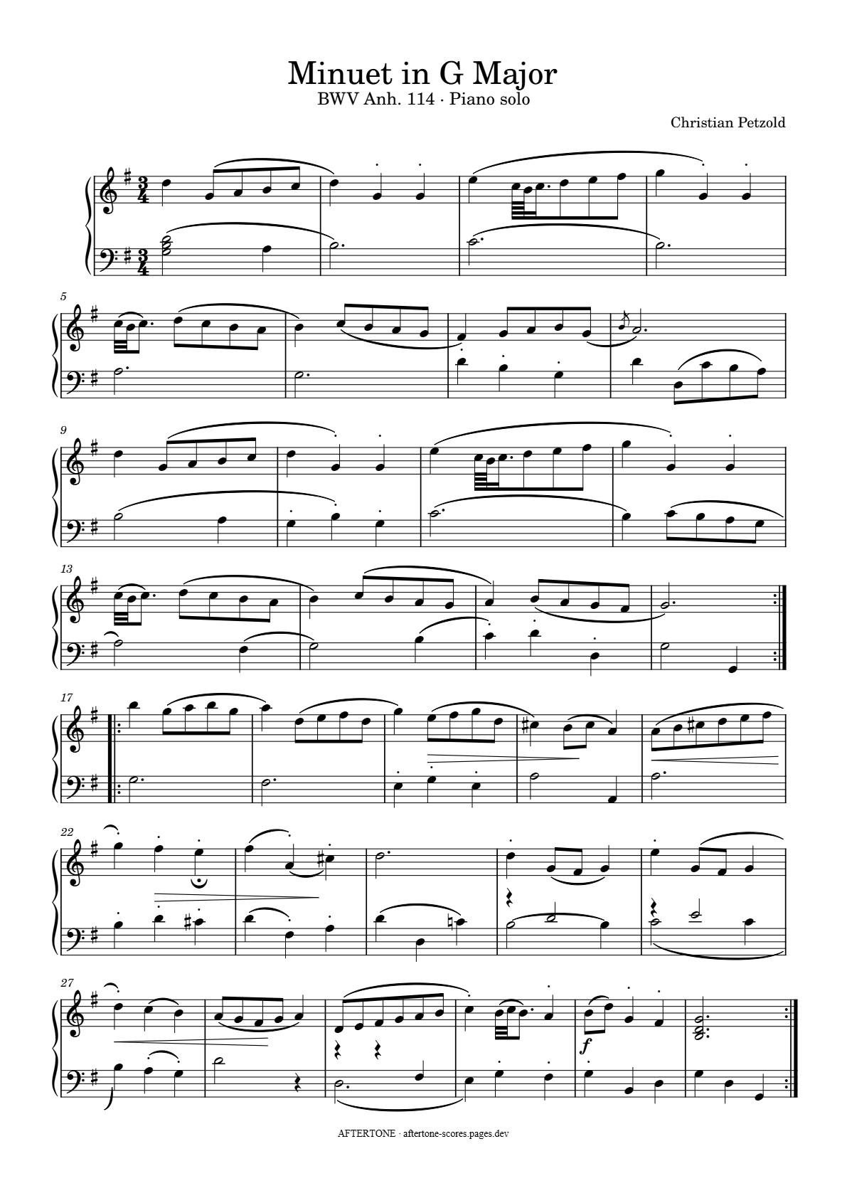 Minuet in G Major, BWV Anh. 114 piano sheet music, page 1