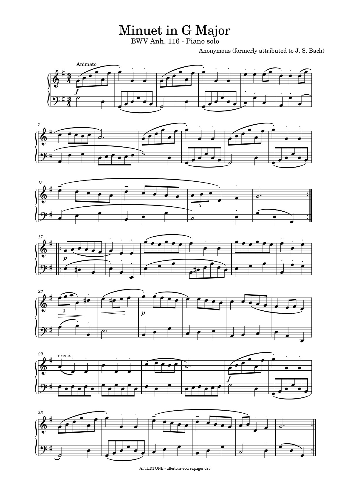 Minuet in G Major, BWV Anh. 116 piano sheet music, page 1