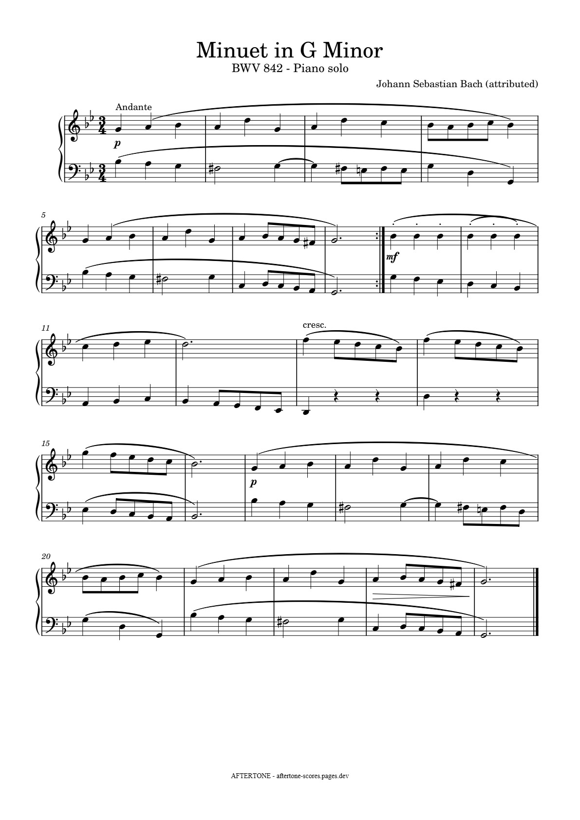 Minuet in G Minor, BWV 842 piano sheet music, page 1