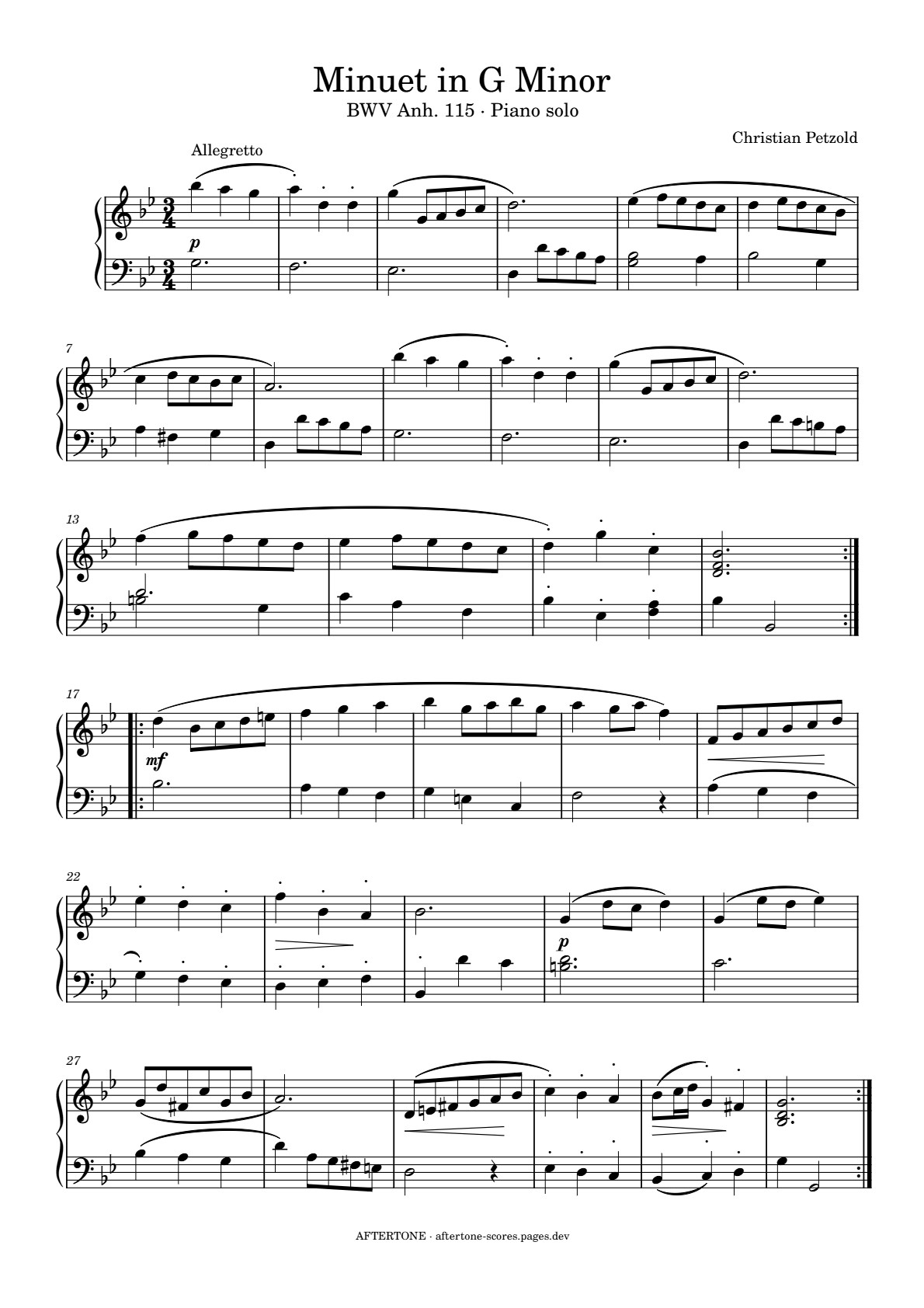Minuet in G Minor, BWV Anh. 115 piano sheet music, page 1