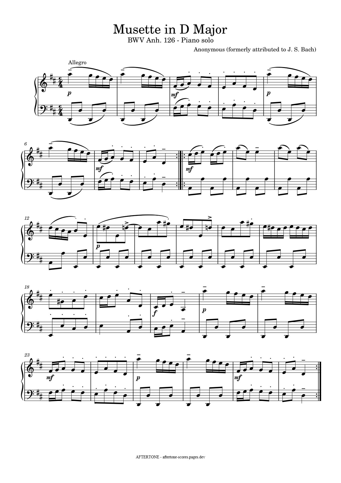 Musette in D Major, BWV Anh. 126 piano sheet music, page 1