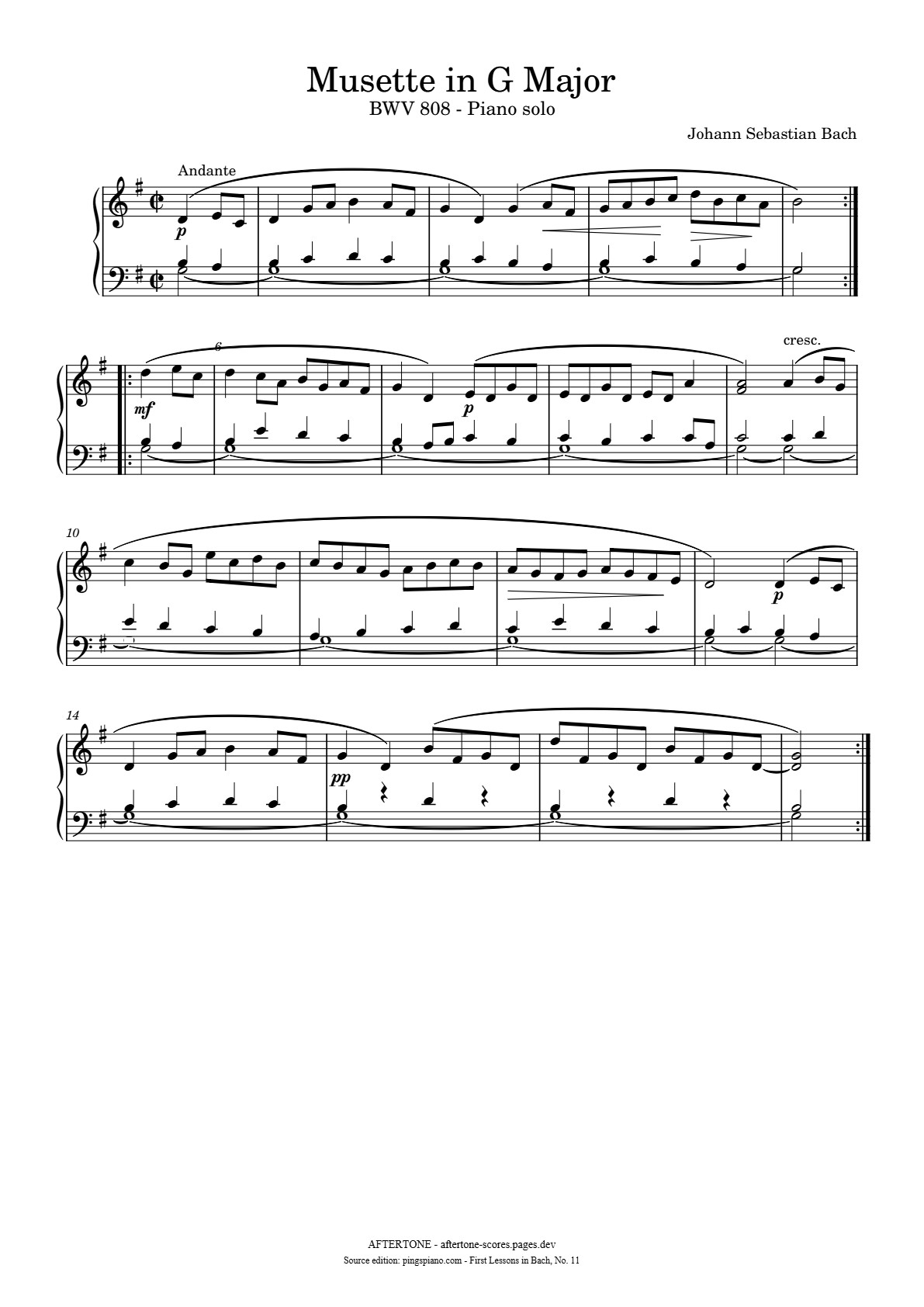 Musette in G Major, BWV 808 piano sheet music, page 1