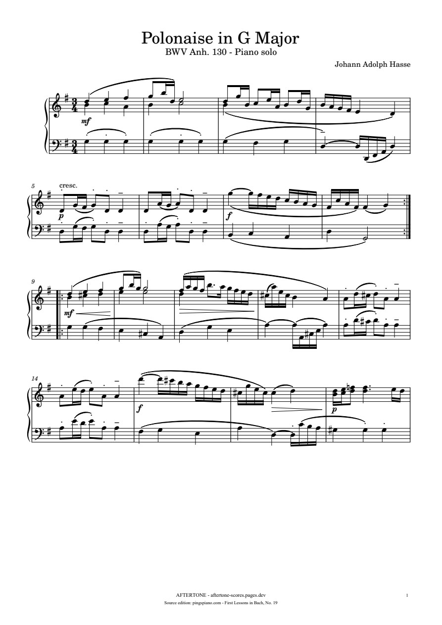 Polonaise in G Major, BWV Anh. 130 piano sheet music, page 1
