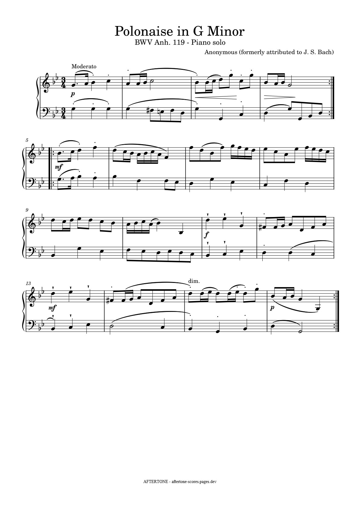 Polonaise in G Minor, BWV Anh. 119 piano sheet music, page 1