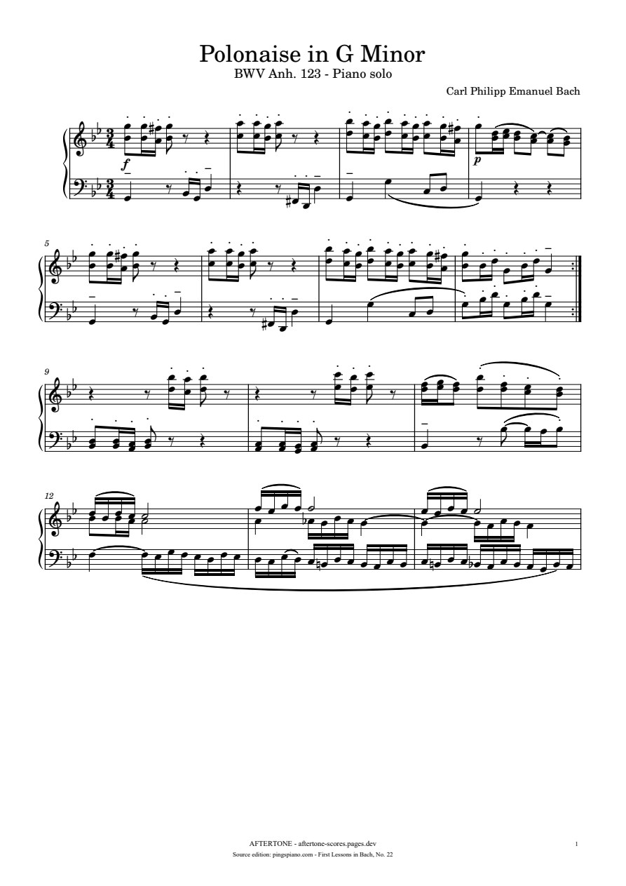 Polonaise in G Minor, BWV Anh. 123 piano sheet music, page 1