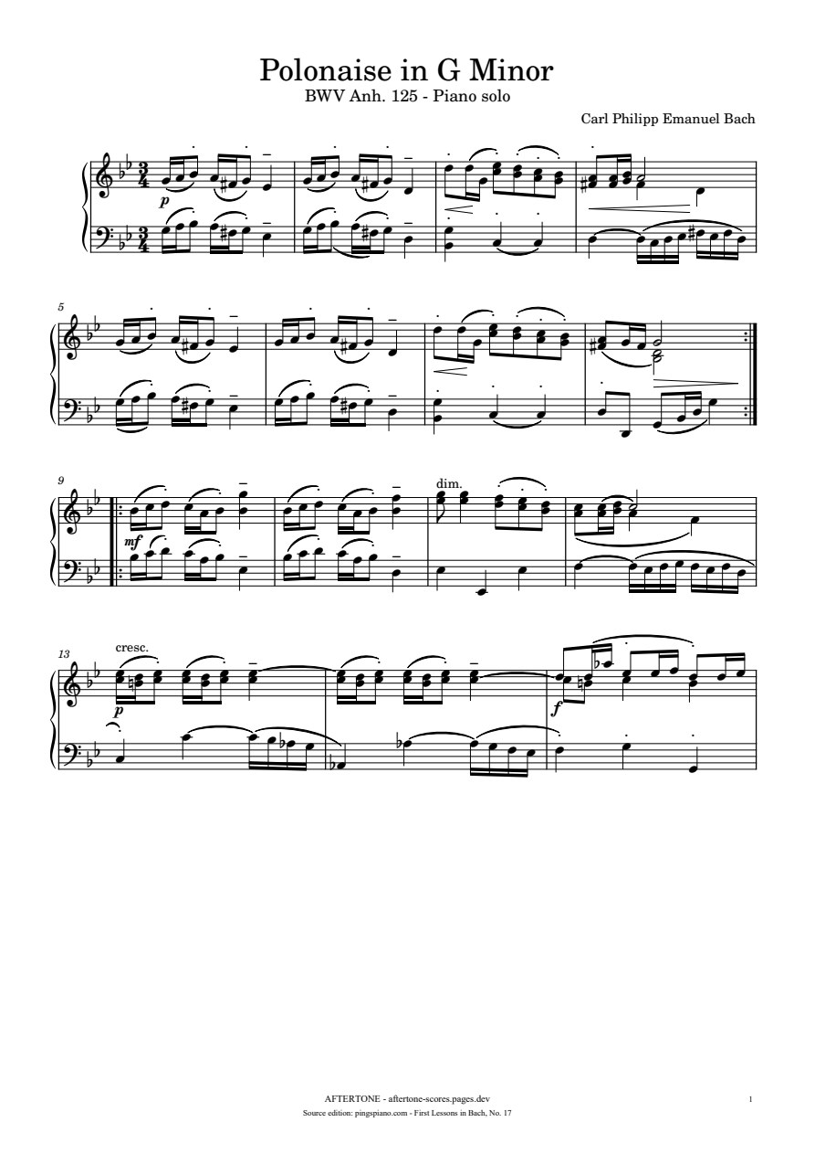 Polonaise in G Minor, BWV Anh. 125 piano sheet music, page 1