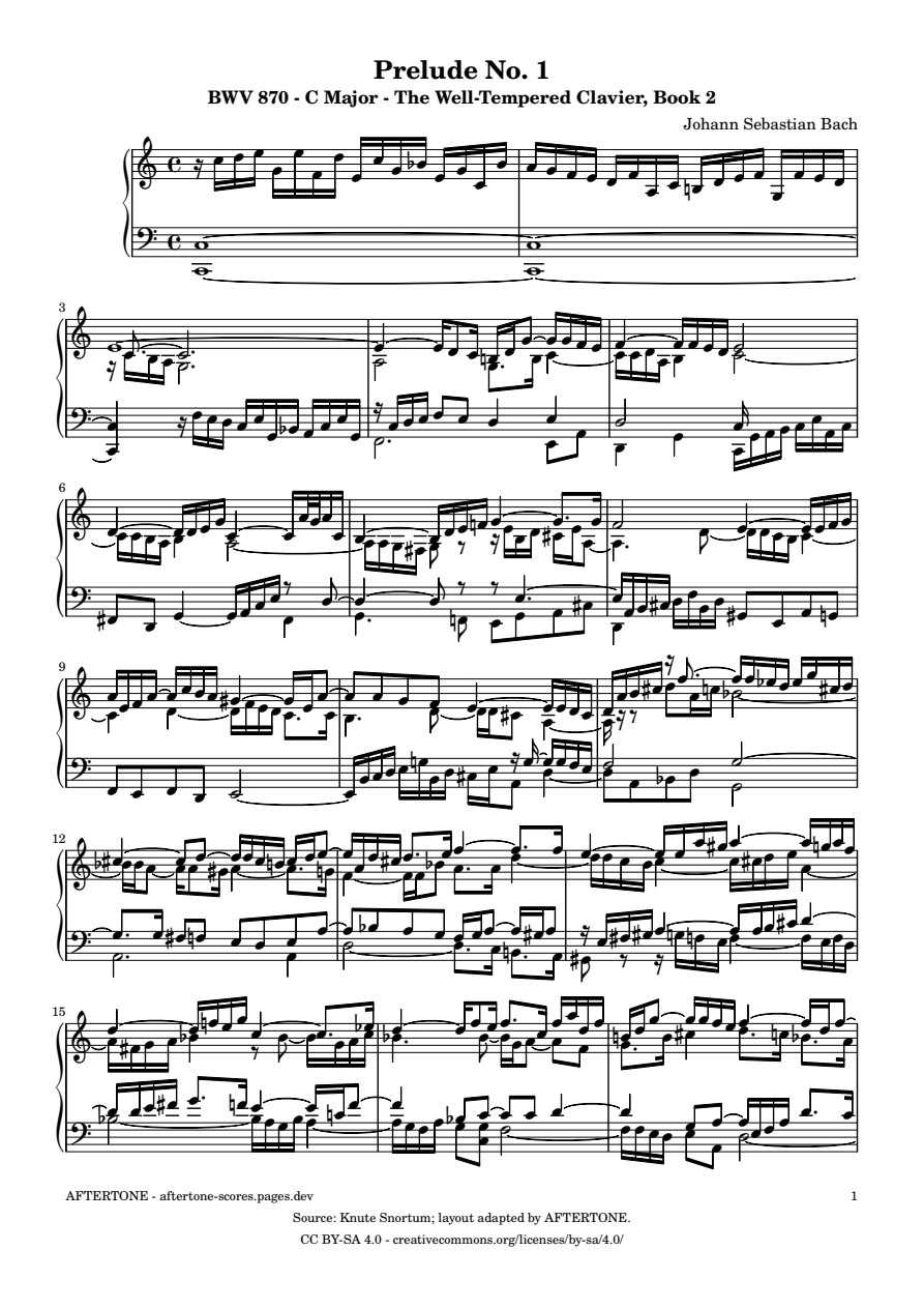 Prelude No. 1 in C Major, BWV 870 piano sheet music, page 1