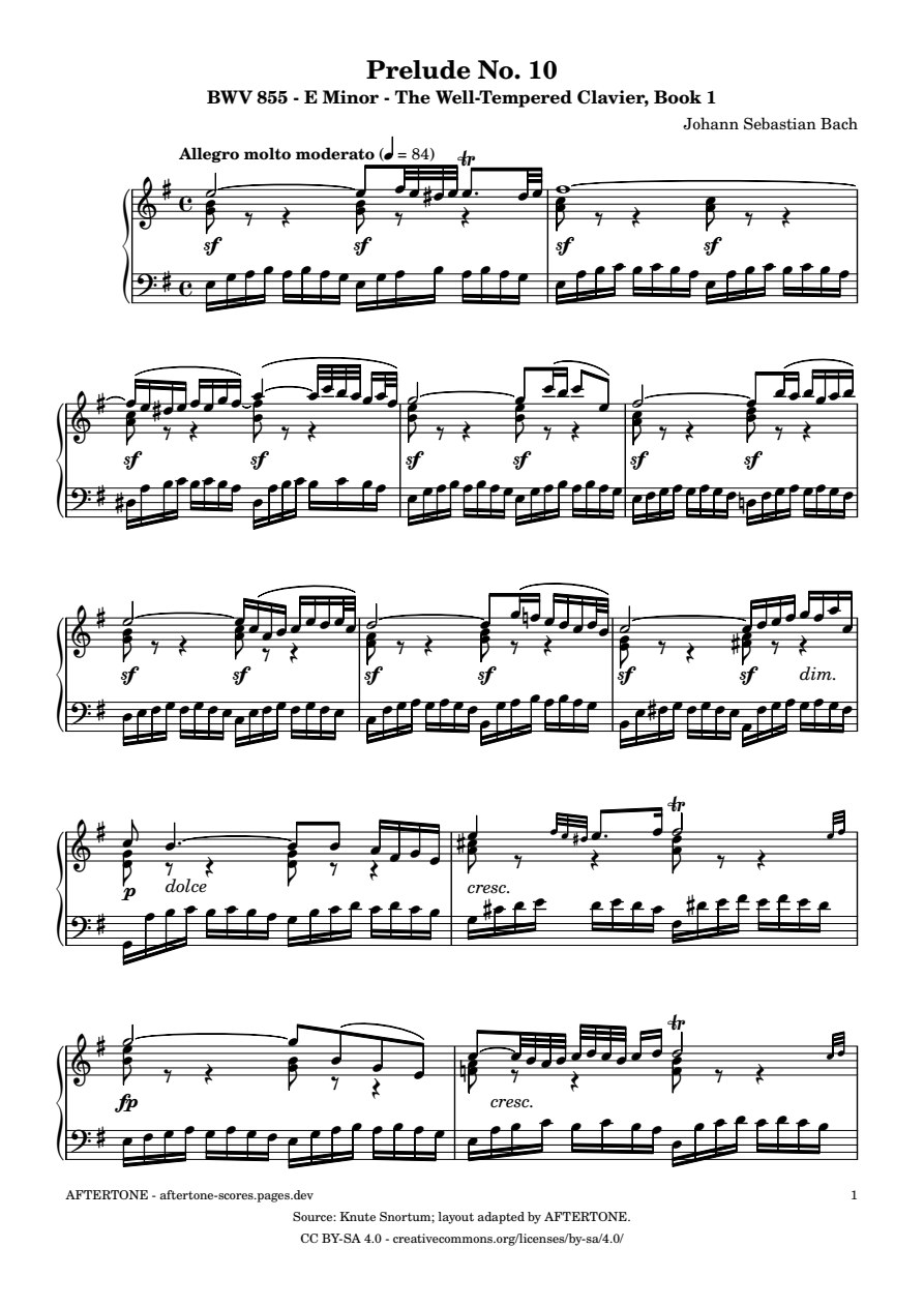 Prelude No. 10 in E Minor, BWV 855 piano sheet music, page 1