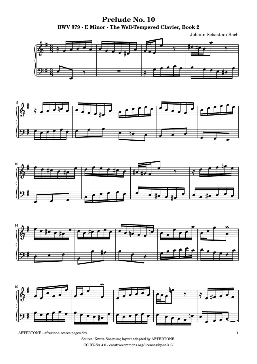 Prelude No. 10 in E Minor, BWV 879 piano sheet music, page 1