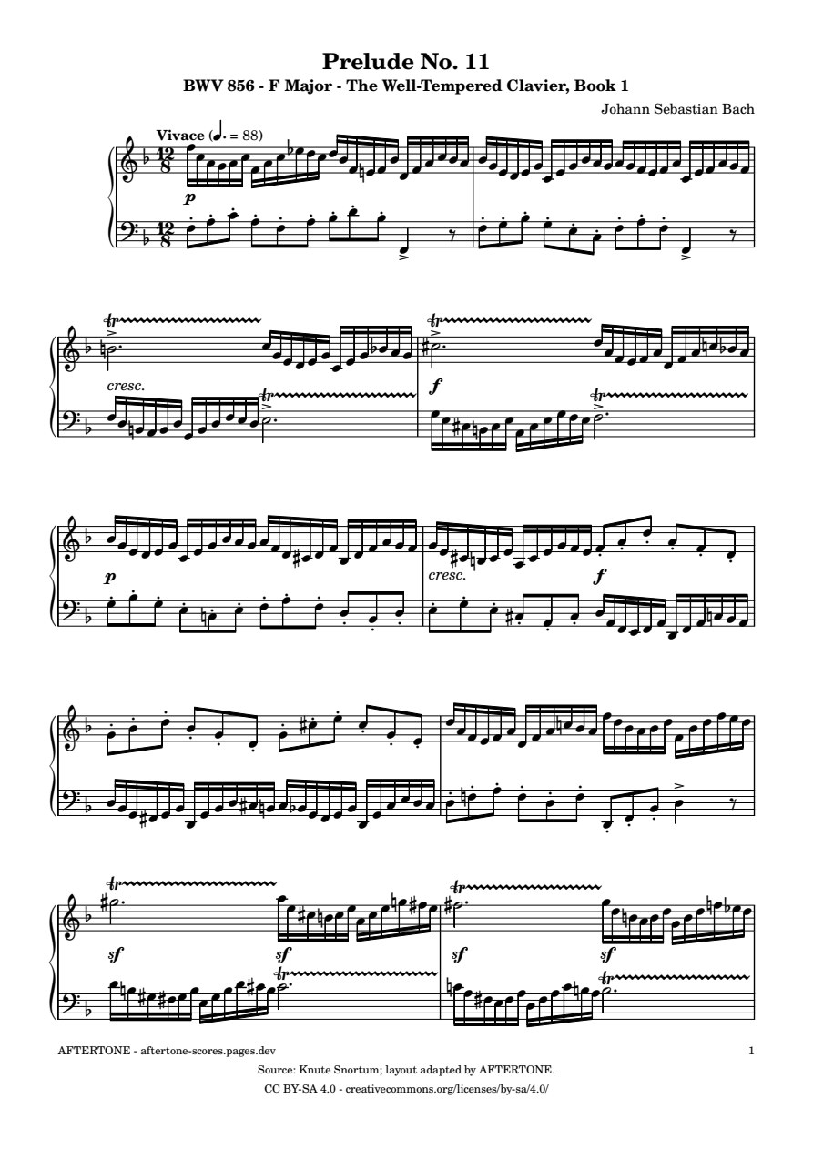 Prelude No. 11 in F Major, BWV 856 piano sheet music, page 1