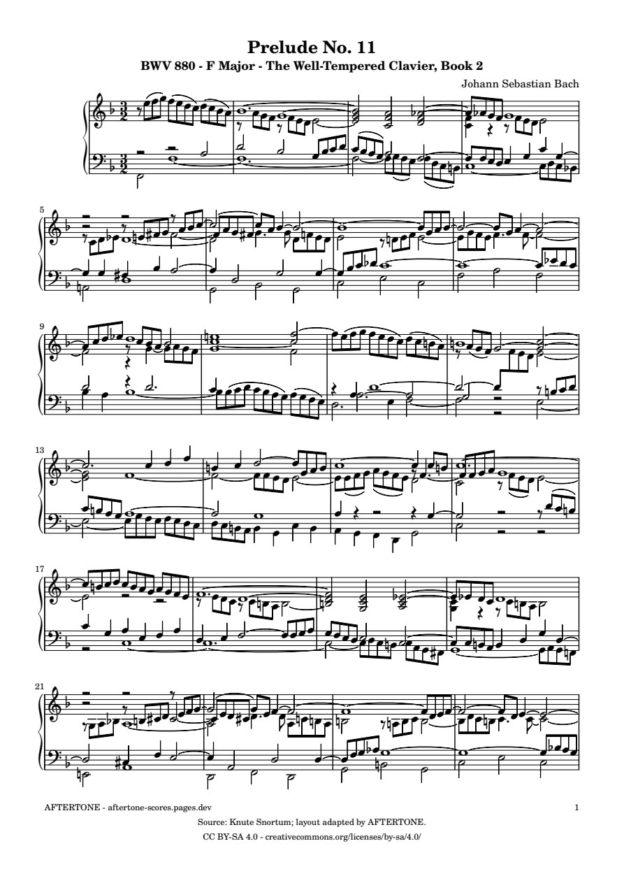 Prelude No. 11 in F Major, BWV 880 piano sheet music, page 1