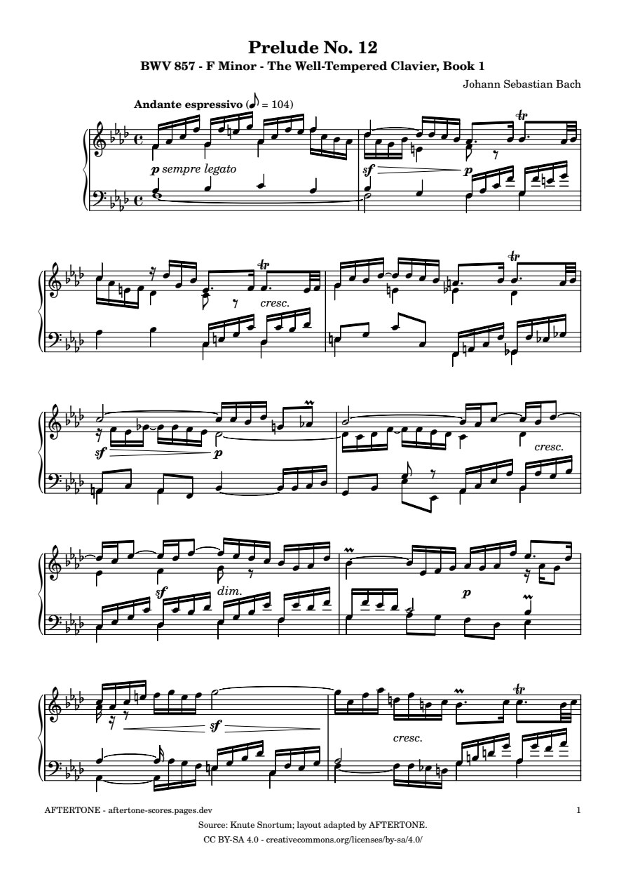 Prelude No. 12 in F Minor, BWV 857 piano sheet music, page 1