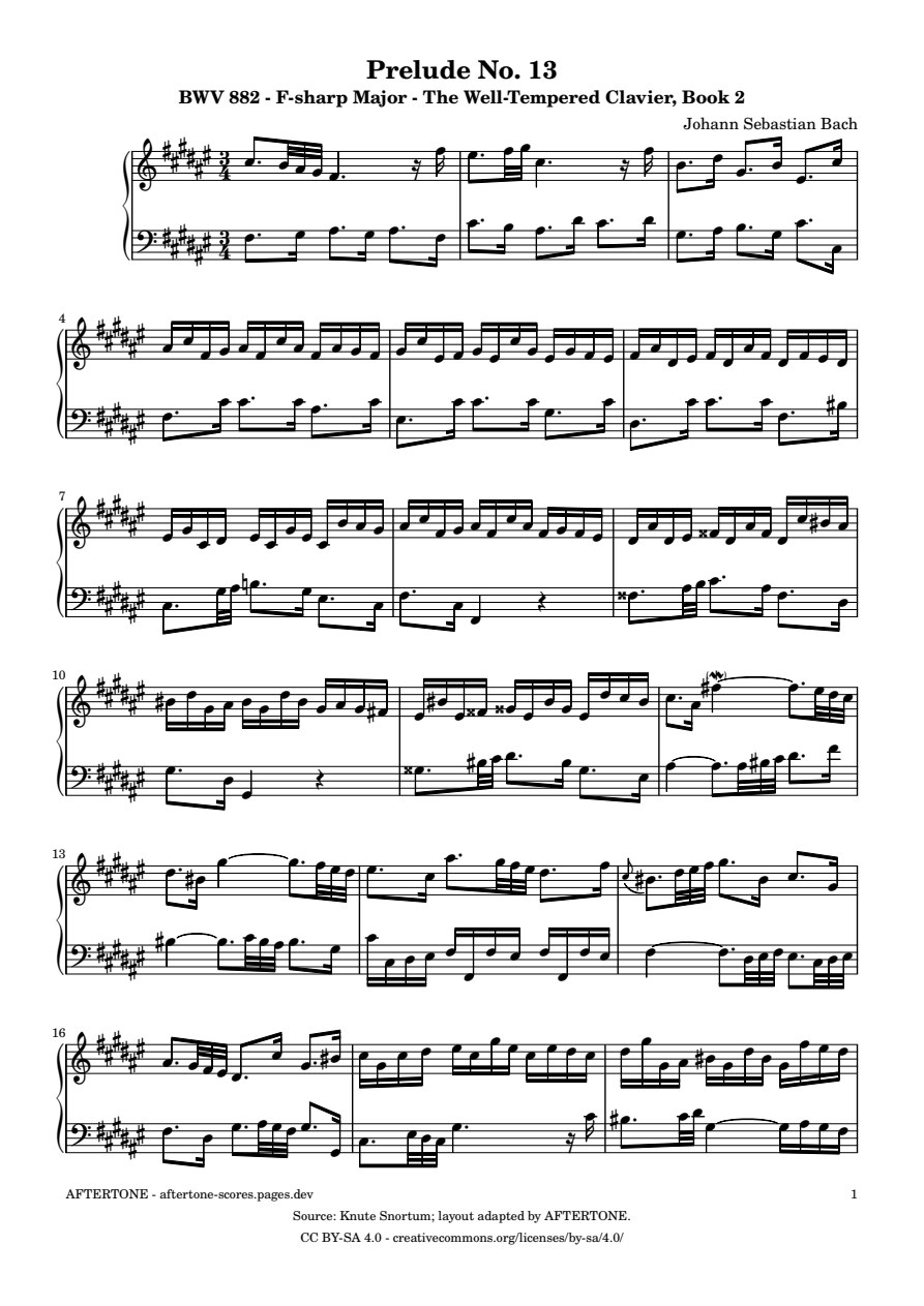 Prelude No. 13 in F-sharp Major, BWV 882 piano sheet music, page 1
