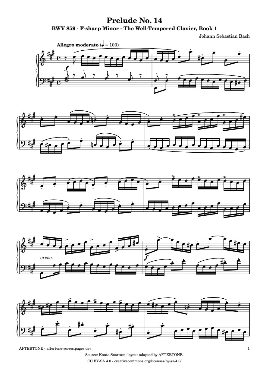 Prelude No. 14 in F-sharp Minor, BWV 859 piano sheet music, page 1