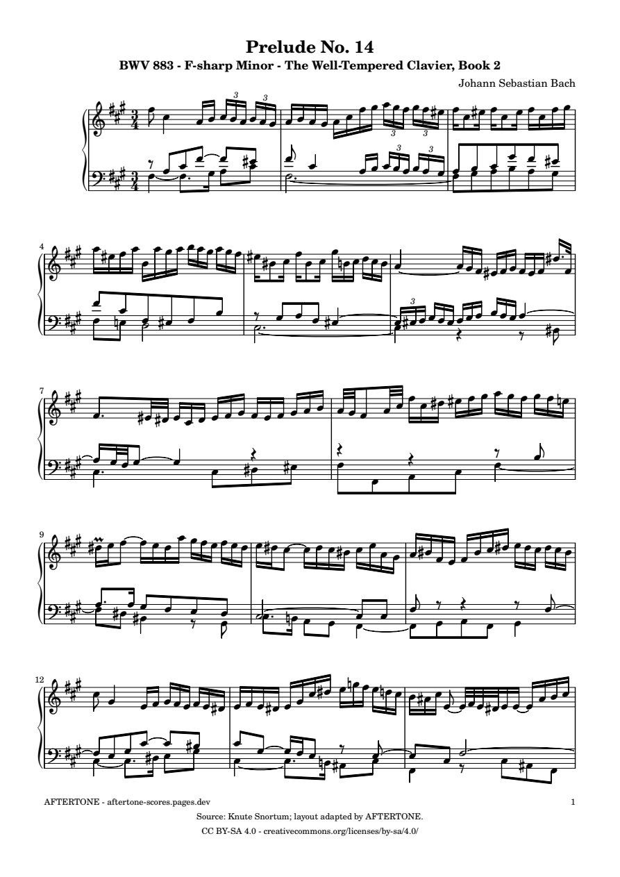 Prelude No. 14 in F-sharp Minor, BWV 883 piano sheet music, page 1