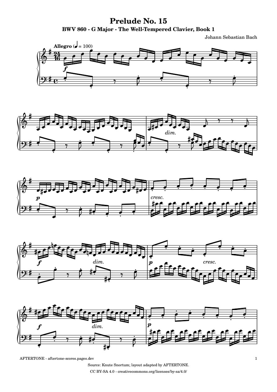 Prelude No. 15 in G Major, BWV 860 piano sheet music, page 1