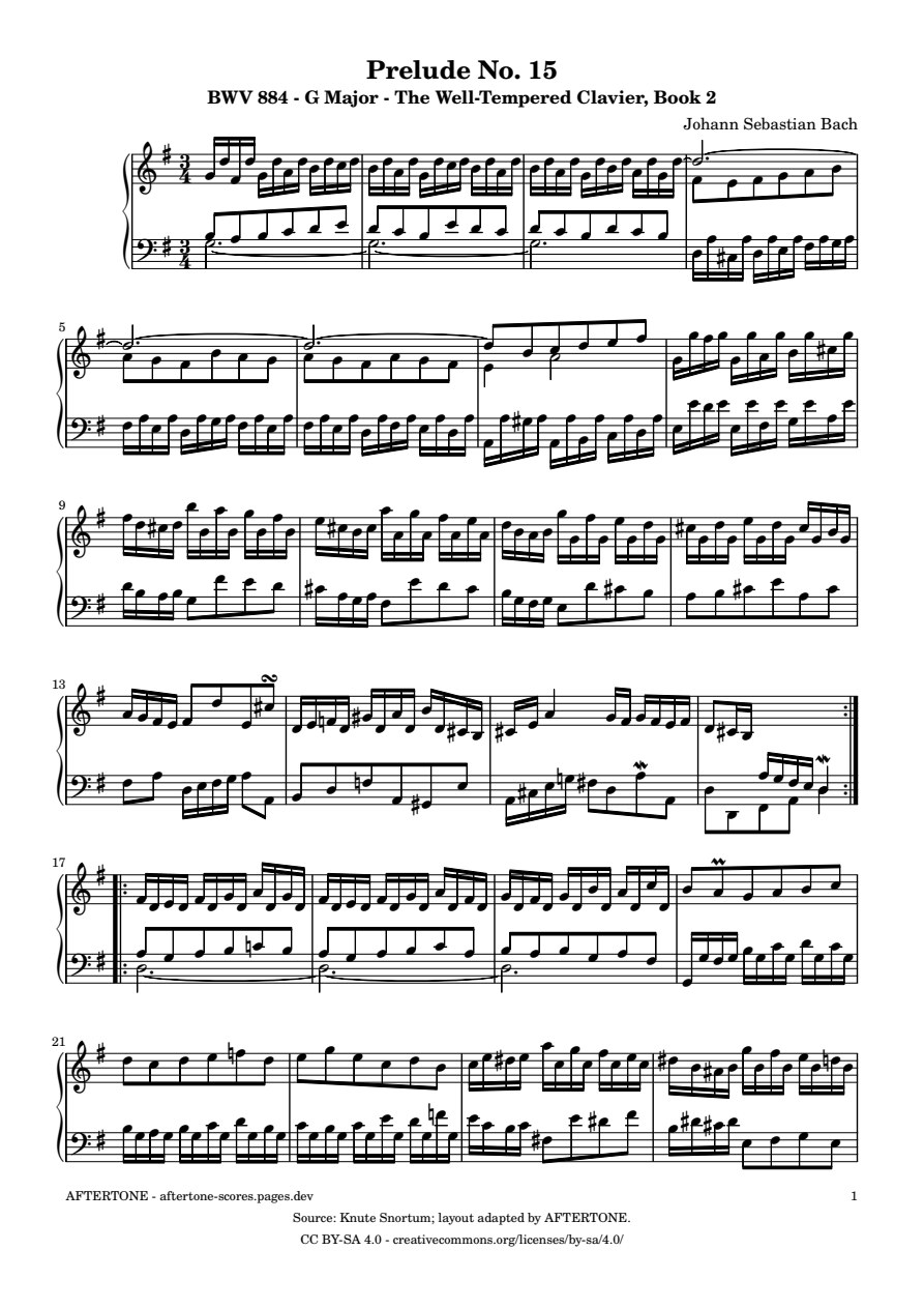 Prelude No. 15 in G Major, BWV 884 piano sheet music, page 1