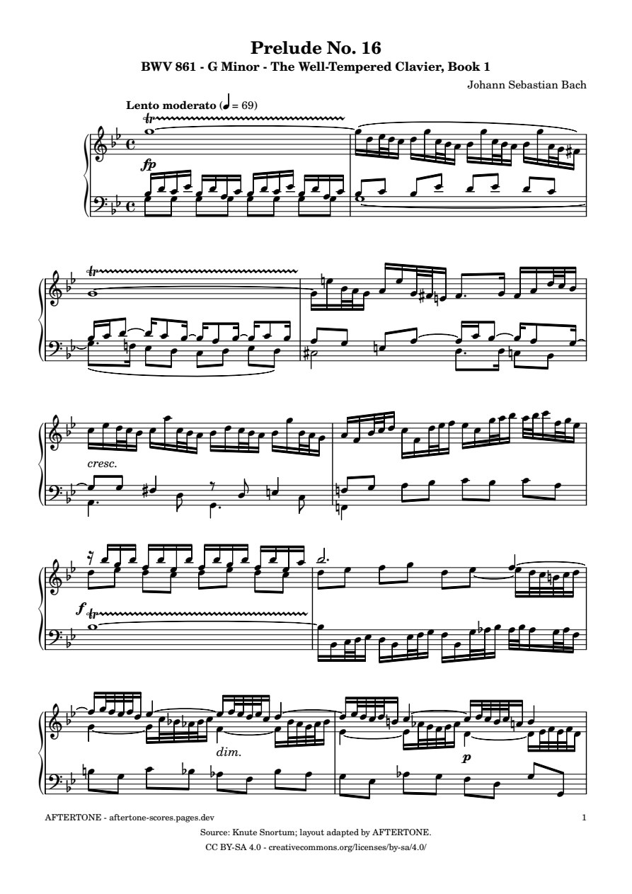Prelude No. 16 in G Minor, BWV 861 piano sheet music, page 1