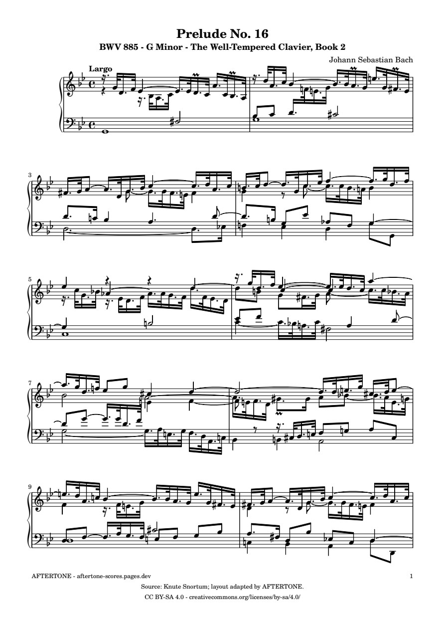 Prelude No. 16 in G Minor, BWV 885 piano sheet music, page 1