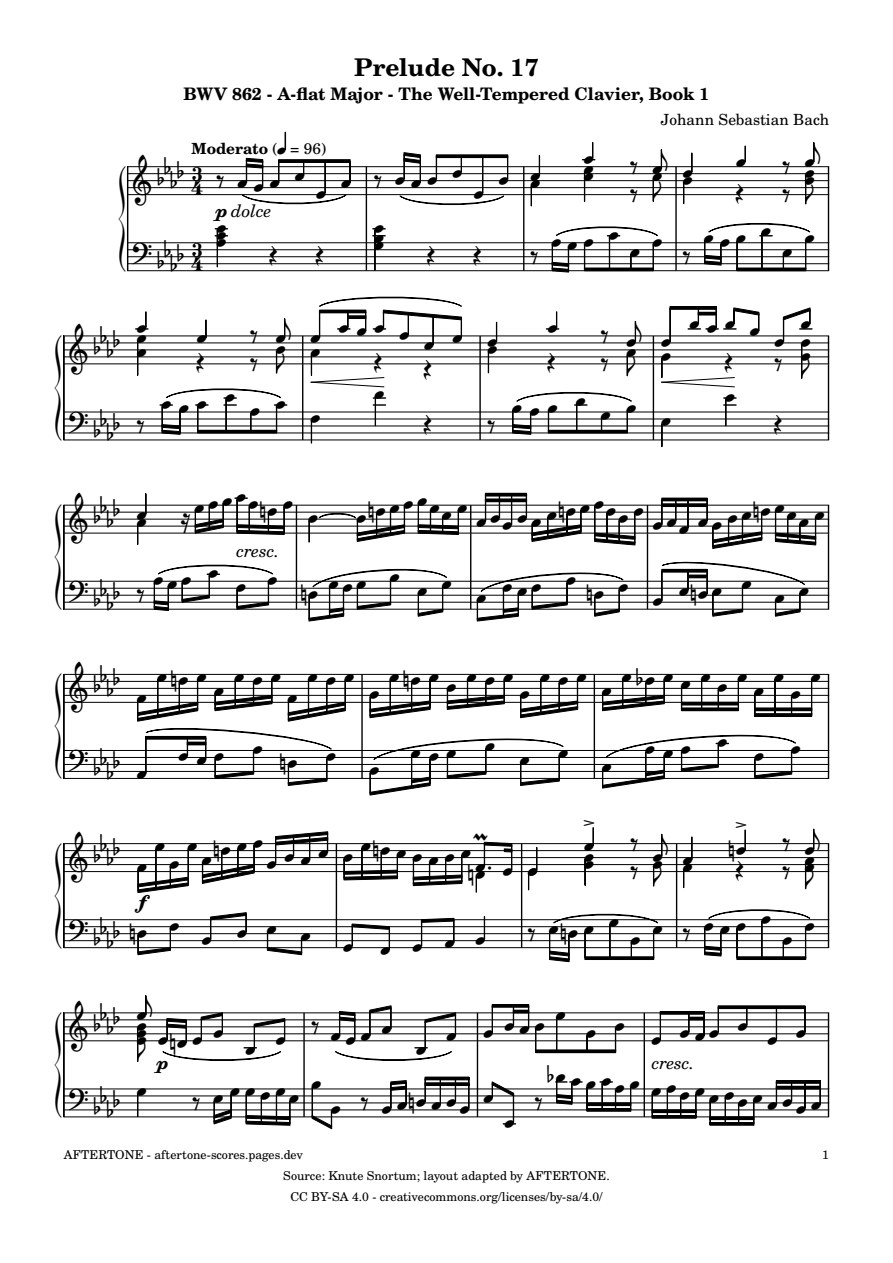 Prelude No. 17 in A-flat Major, BWV 862 piano sheet music, page 1