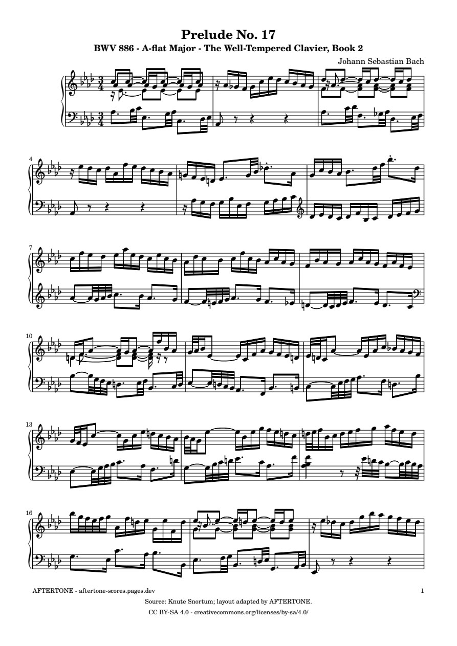 Prelude No. 17 in A-flat Major, BWV 886 piano sheet music, page 1