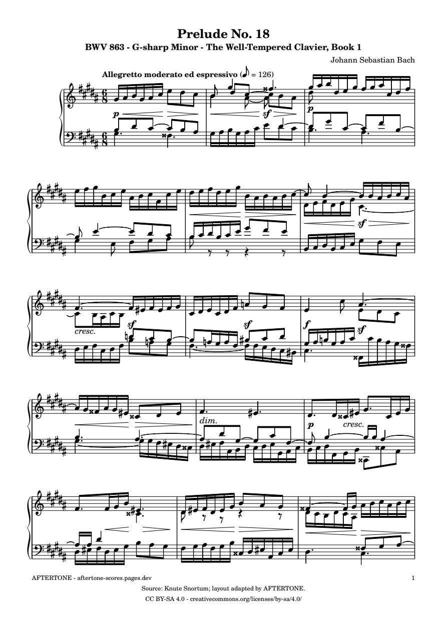Prelude No. 18 in G-sharp Minor, BWV 863 piano sheet music, page 1