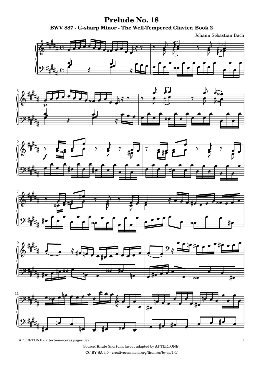 Prelude No. 18 in G-sharp Minor, BWV 887 piano sheet music, page 1