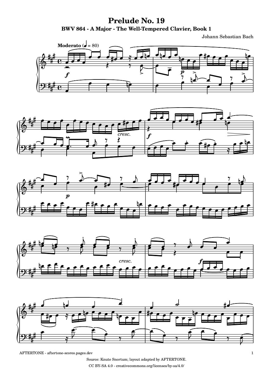 Prelude No. 19 in A Major, BWV 864 piano sheet music, page 1