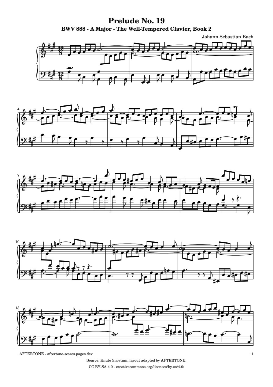Prelude No. 19 in A Major, BWV 888 piano sheet music, page 1