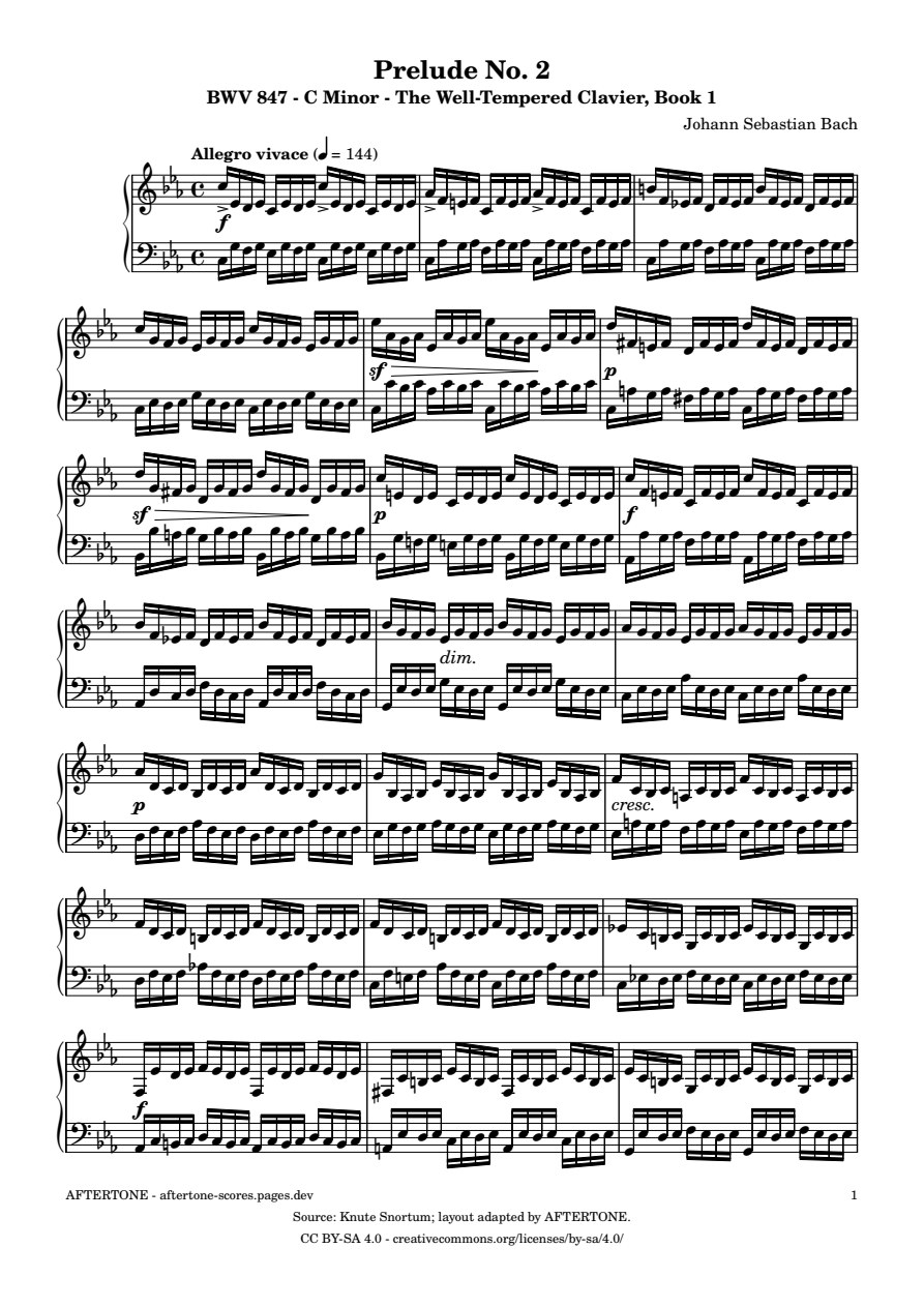 Prelude No. 2 in C Minor, BWV 847 piano sheet music, page 1