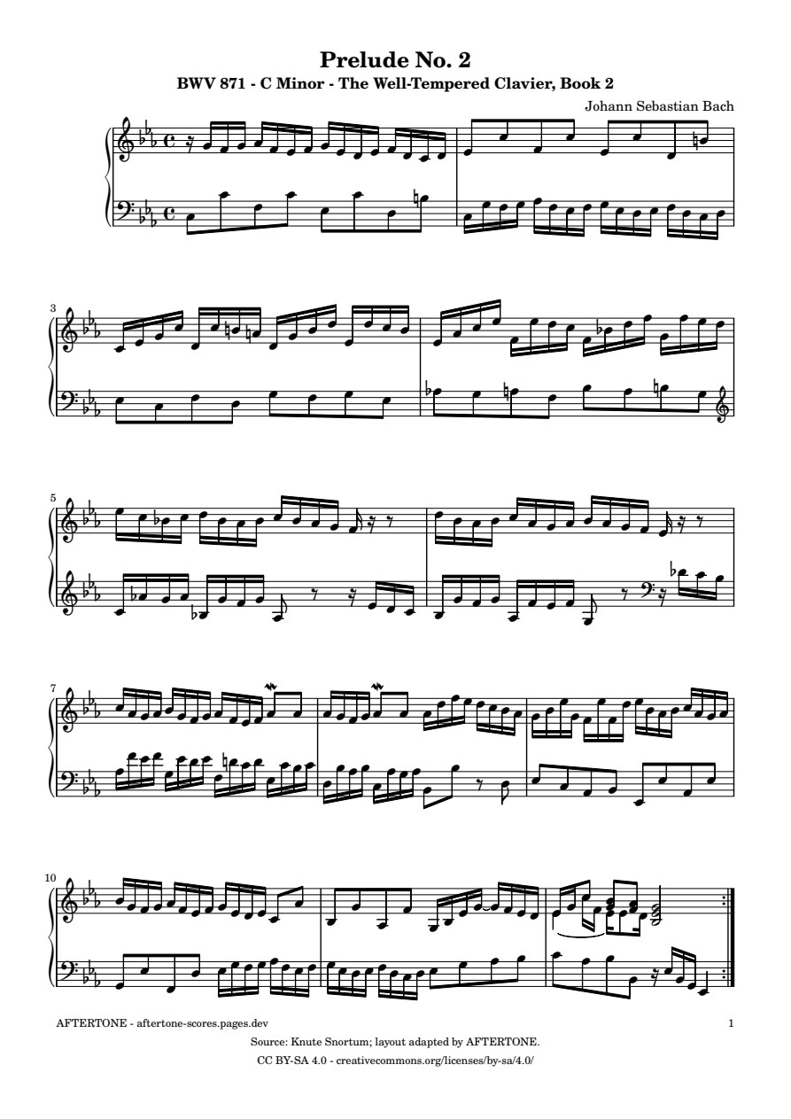 Prelude No. 2 in C Minor, BWV 871 piano sheet music, page 1