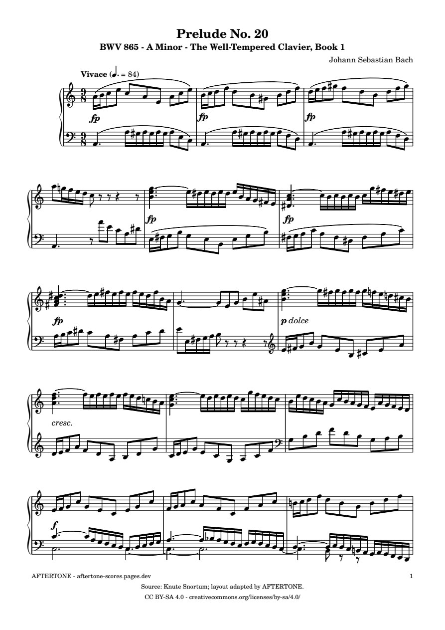 Prelude No. 20 in A Minor, BWV 865 piano sheet music, page 1