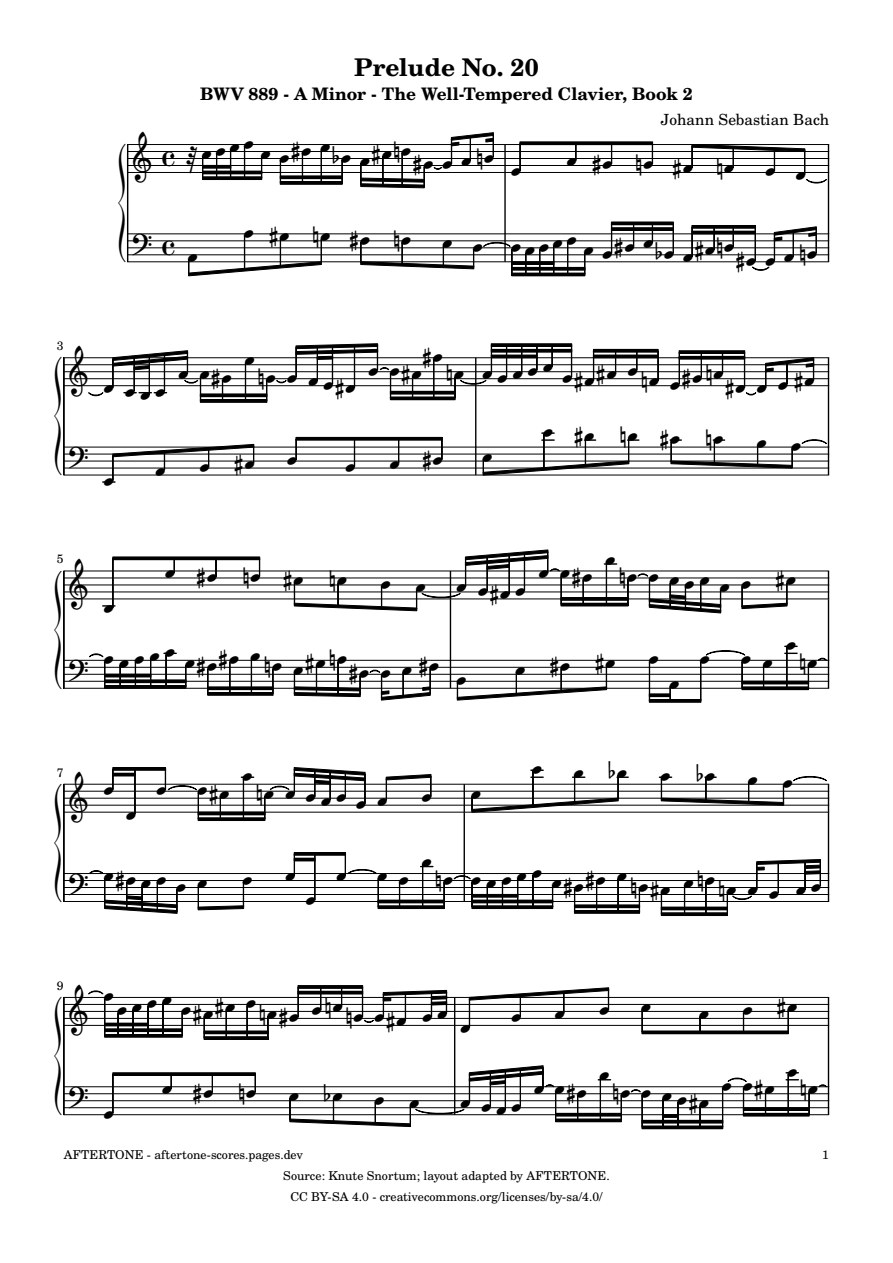 Prelude No. 20 in A Minor, BWV 889 piano sheet music, page 1