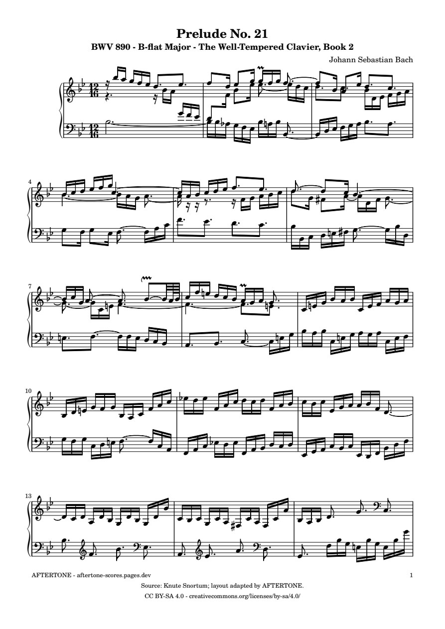 Prelude No. 21 in B-flat Major, BWV 890 piano sheet music, page 1