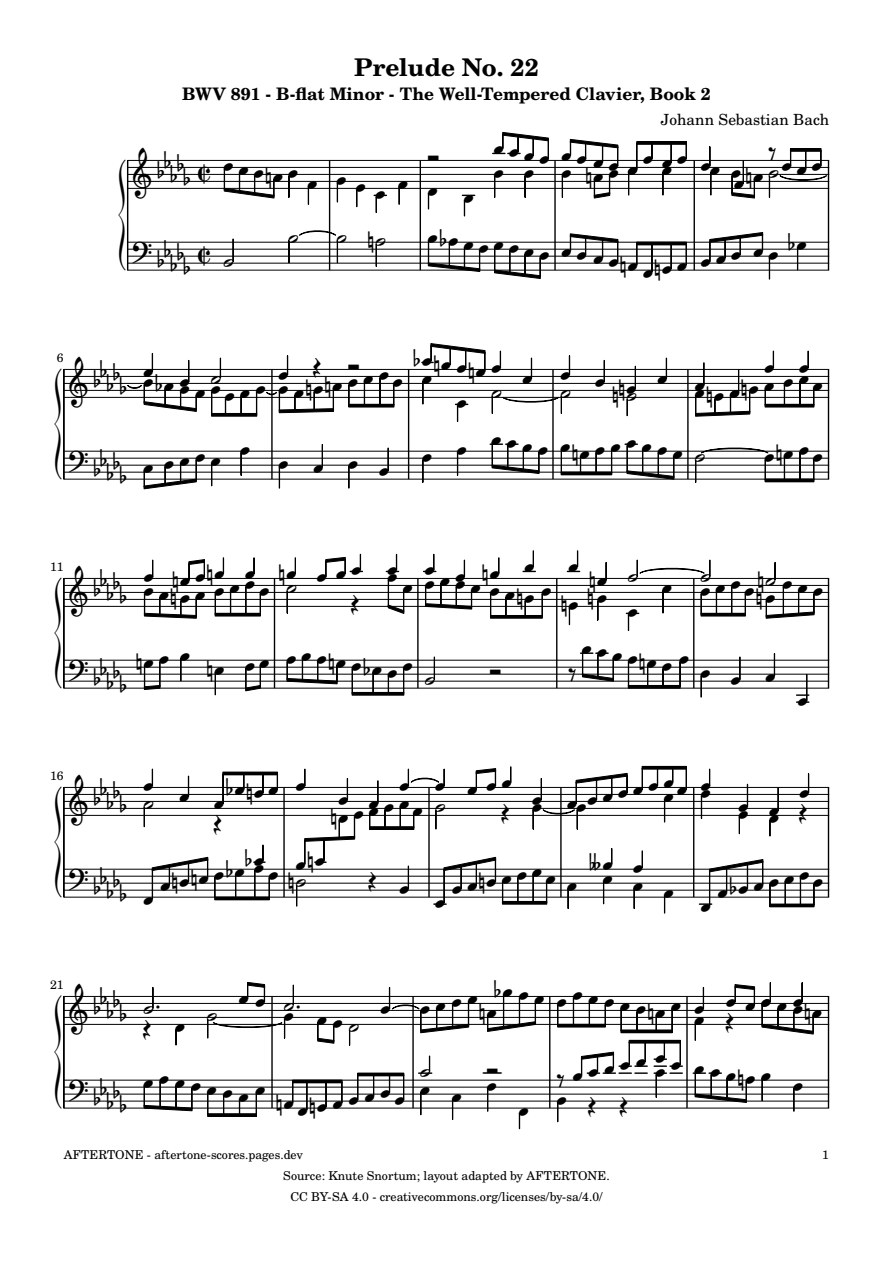 Prelude No. 22 in B-flat Minor, BWV 891 piano sheet music, page 1