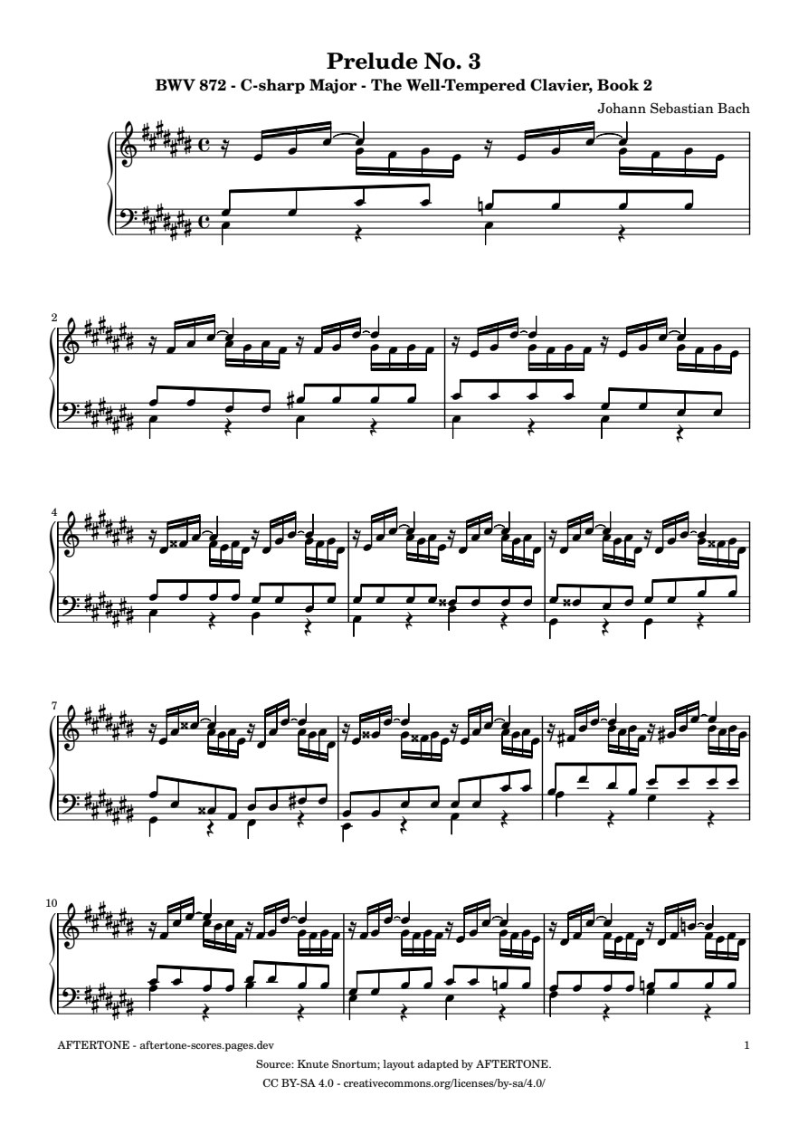 Prelude No. 3 in C-sharp Major, BWV 872 piano sheet music, page 1