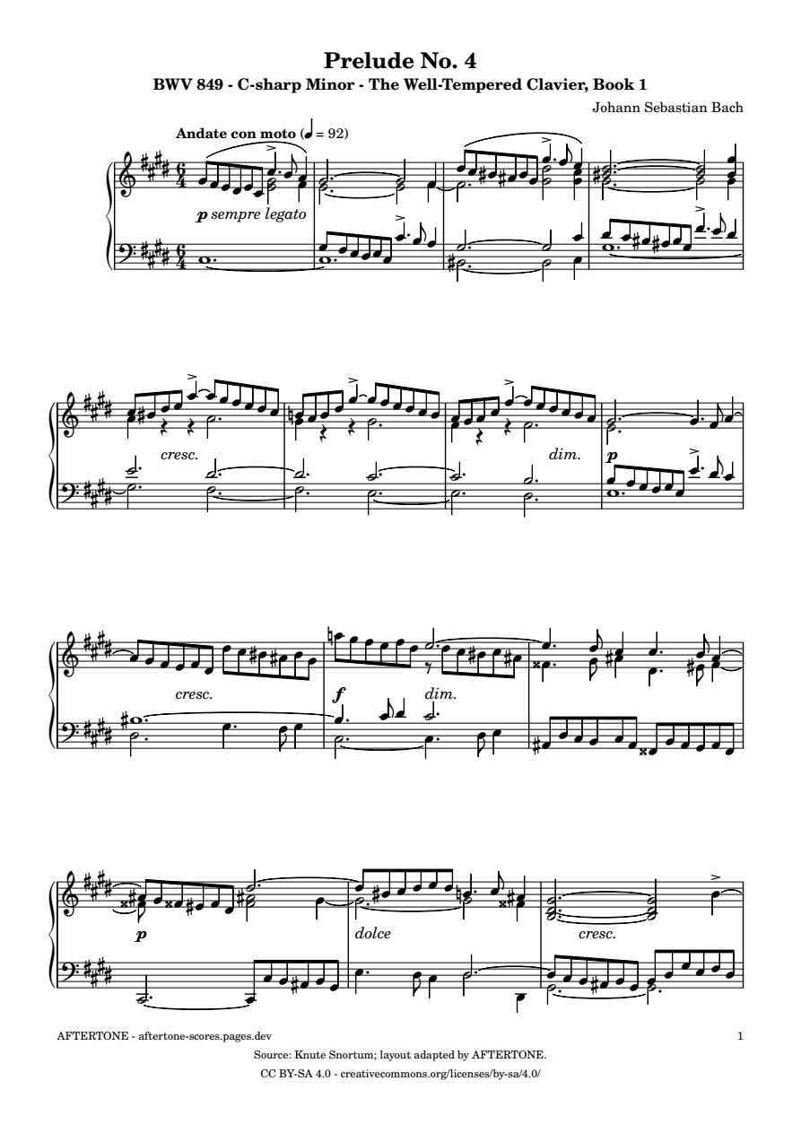 Prelude No. 4 in C-sharp Minor, BWV 849 piano sheet music, page 1