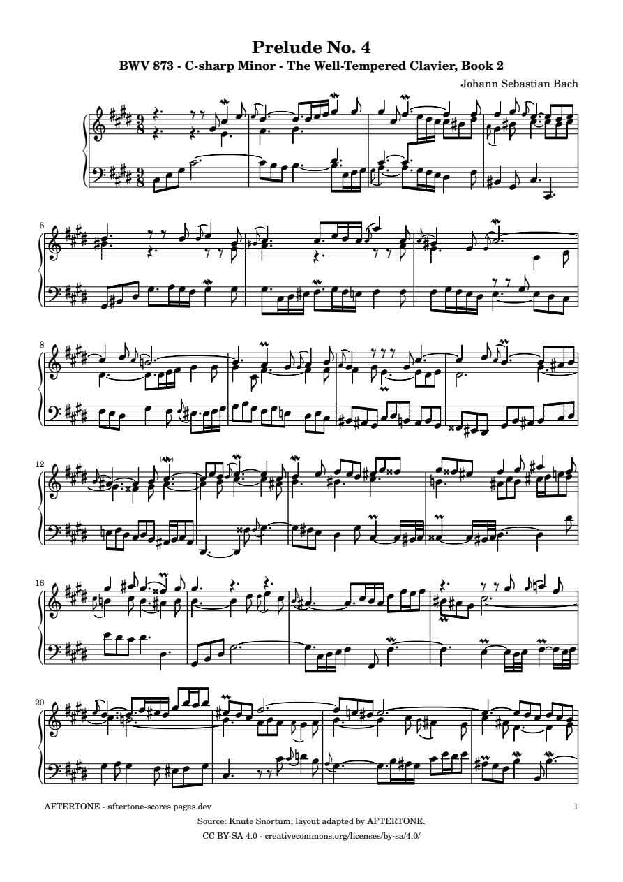 Prelude No. 4 in C-sharp Minor, BWV 873 piano sheet music, page 1